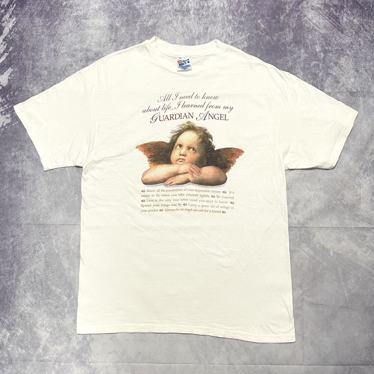 image of Art x Vintage 90's Guardian Angel T-Shirt in White, Men's (Size XL)