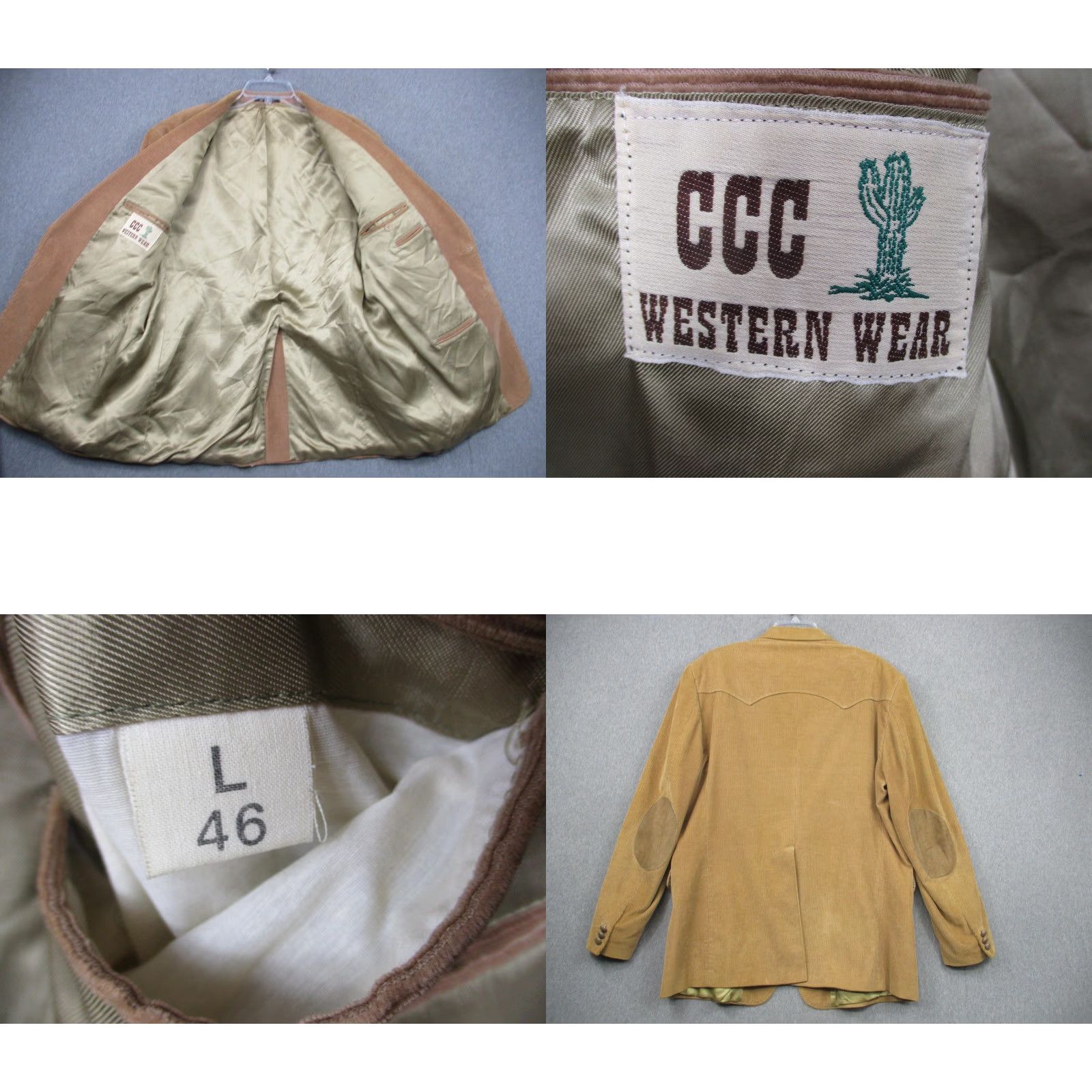 Vintage VINTAGE CCC Western Wear Blazer Mens Large Corduroy Tan Elbow Patches 90s Jacket With Pockets Size 46R - 9 Thumbnail