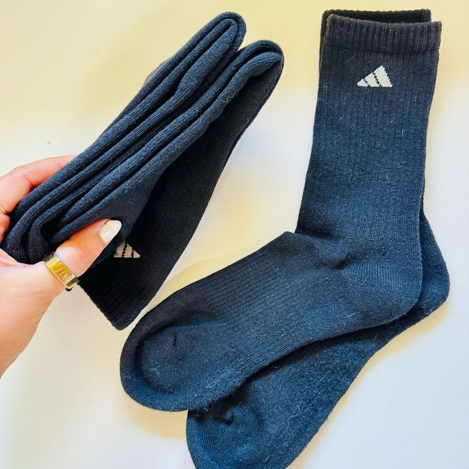 Adidas 3 NEW ADIDAS Black White Logo Crew Tall Athletic Socks Set Size ONE SIZE - 4 Thumbnail