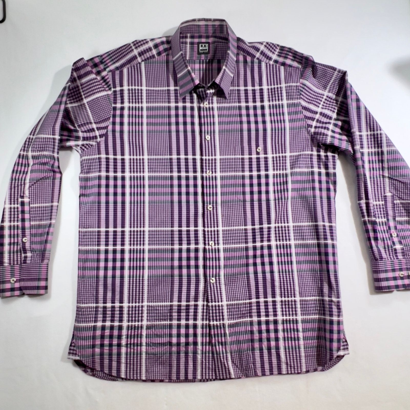 Ike Behar Ike Behar New York Button Shirt Men's XL Purple Grey Check Size US XL / EU 56 / 4 - 1 Thumbnail