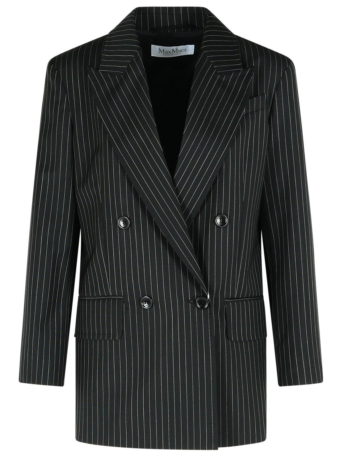 Max Mara MAX MARA 'Mattia' Black White Pinstriped Virgin Wool Blazer Size S / US 4 / IT 40 - 1 Thumbnail