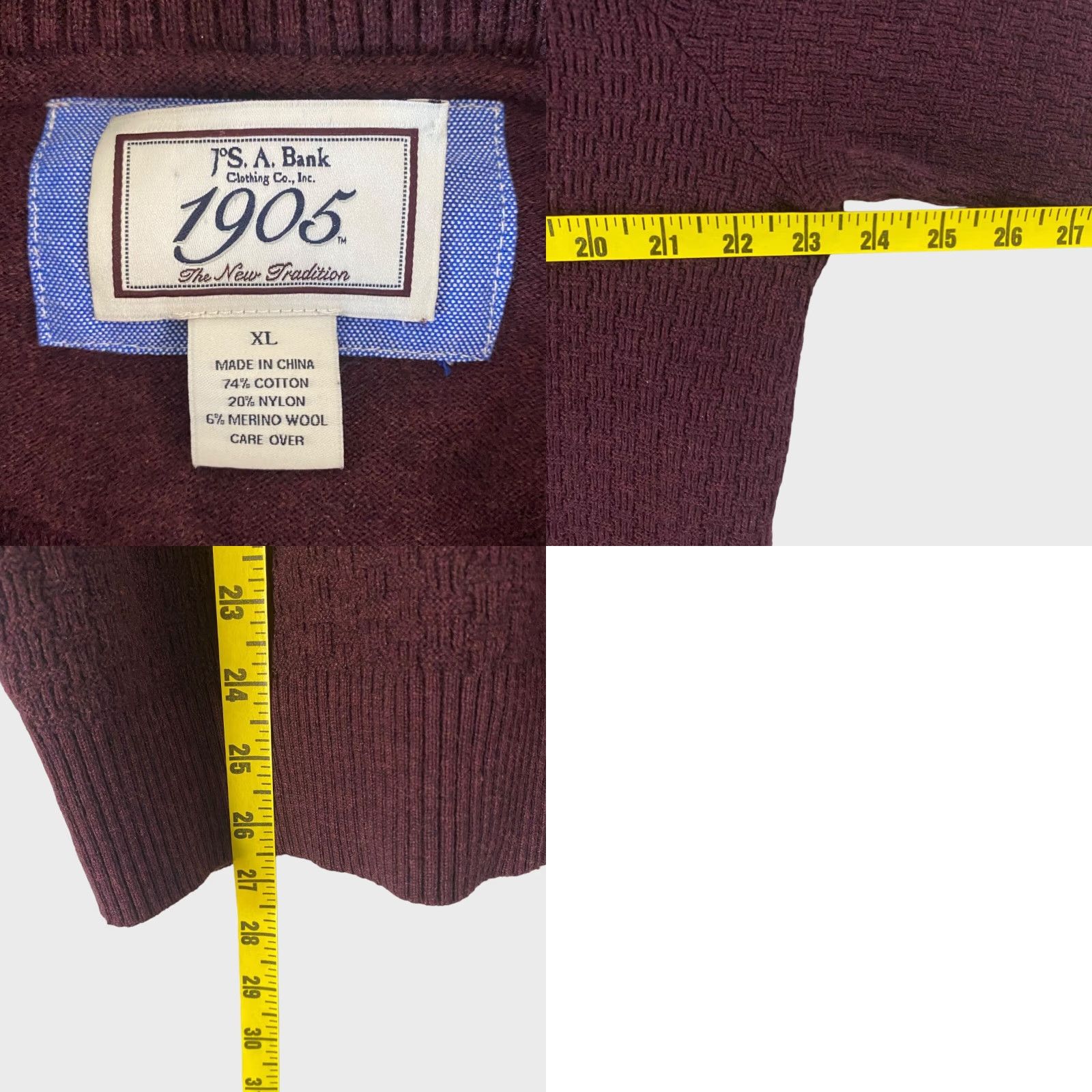 Jos. A. Bank VINTAGE Jos. A. Bank Henley Mock Neck Pullover Sweater Mens XL Burgundy Red Long-Sleeve 1905 Button Details Mens Size US XL / EU 56 / 4 - 8 Thumbnail