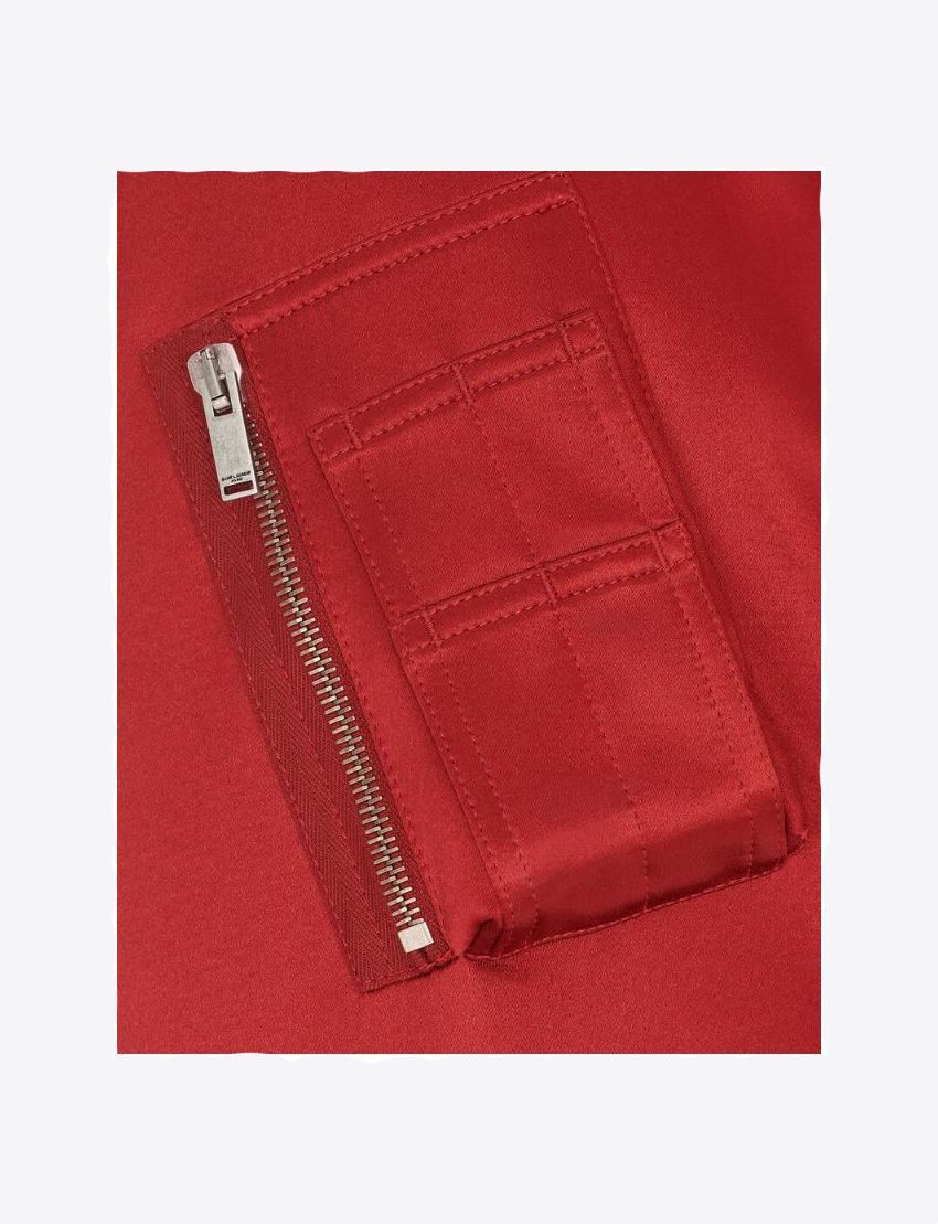 Saint Laurent Paris o1s1wg111224 Bomber Jacket in Satin in Red Size M / US 6-8 / IT 42-44 - 4 Thumbnail
