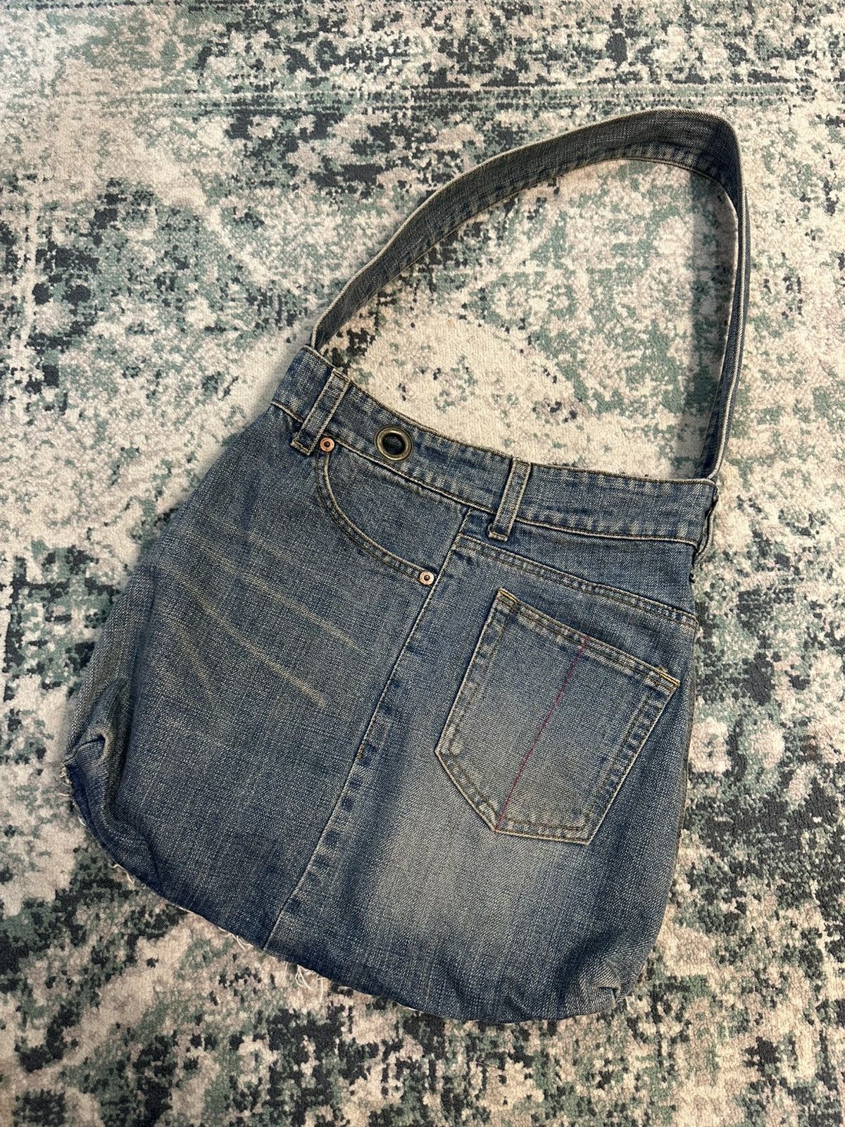 If Six Was Nine L.G.B Le Grande Bleu | Reconstructed Denim Distressed Bag Size ONE SIZE - 4 Thumbnail