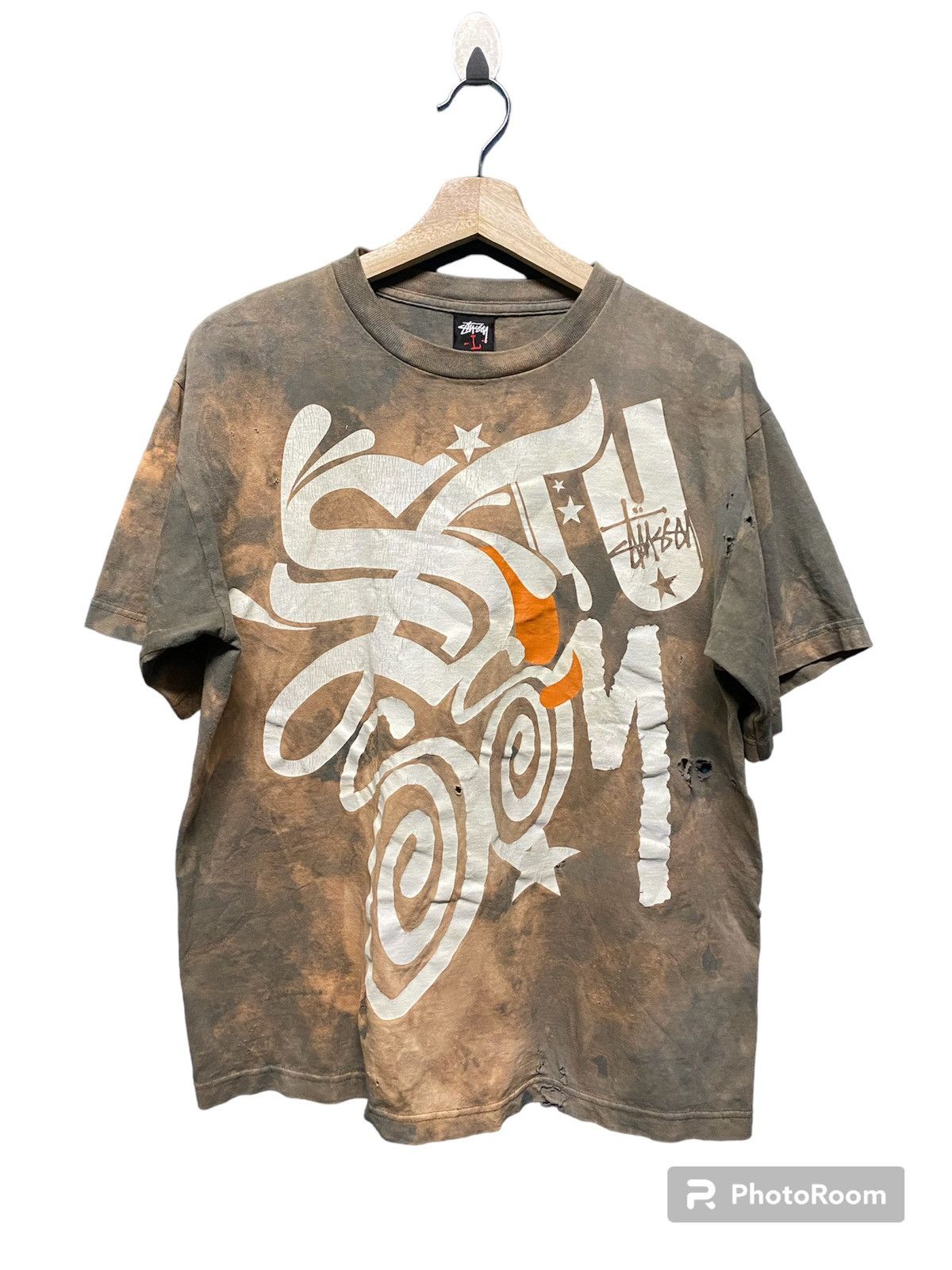 image of Trashed Stussy Tshirt, Men's (Size Large)
