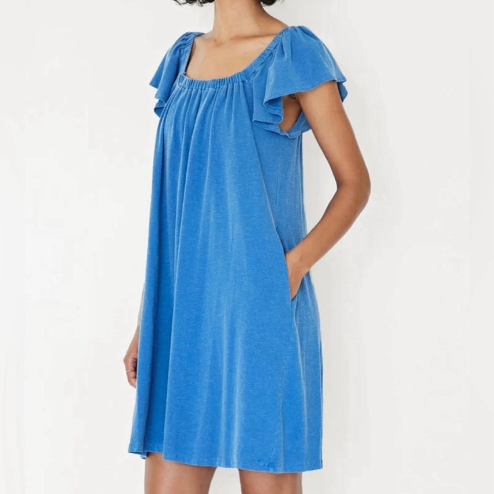 Sundry Sundry Mini Trapeze Dress Blue Square Neck Flutter Sleeve S Size S / US 4 / IT 40 - 7 Thumbnail