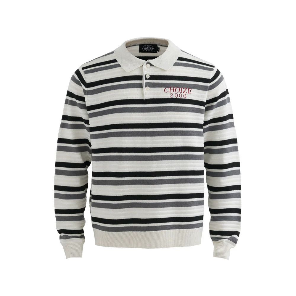 Vintage American retro men's street cotton striped lapel sweater Size US M / EU 48-50 / 2 - 1 Thumbnail