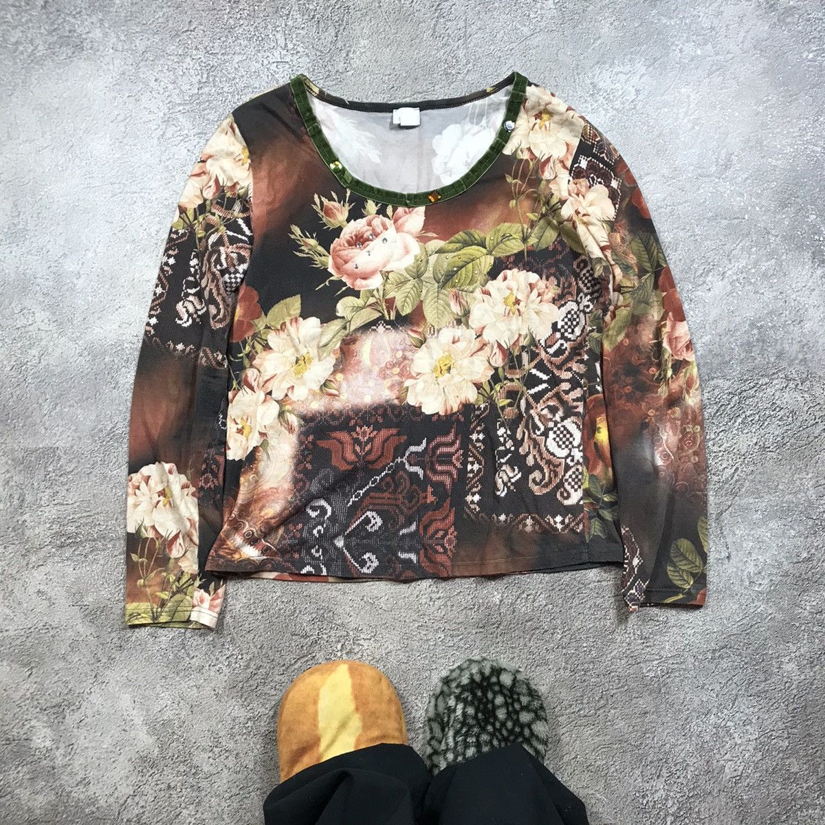 Vintage Vintage 90s Y2K All Over Print Floral Longsleeve Streetwear Size L / US 10 / IT 46 - 1 Thumbnail