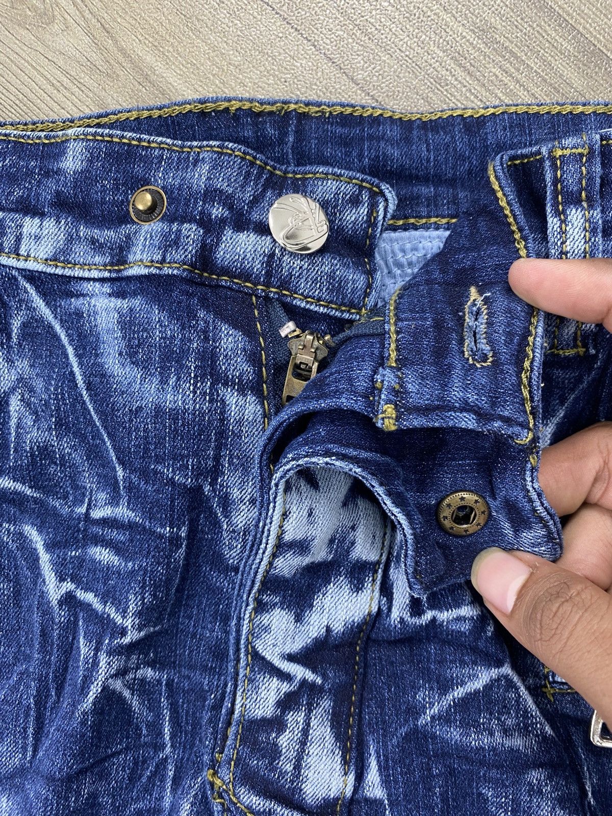 Japanese Brand Japanese Acid Wash Blue Balmain Style Bikers Pants Size US 34 / EU 50 - 4 Thumbnail