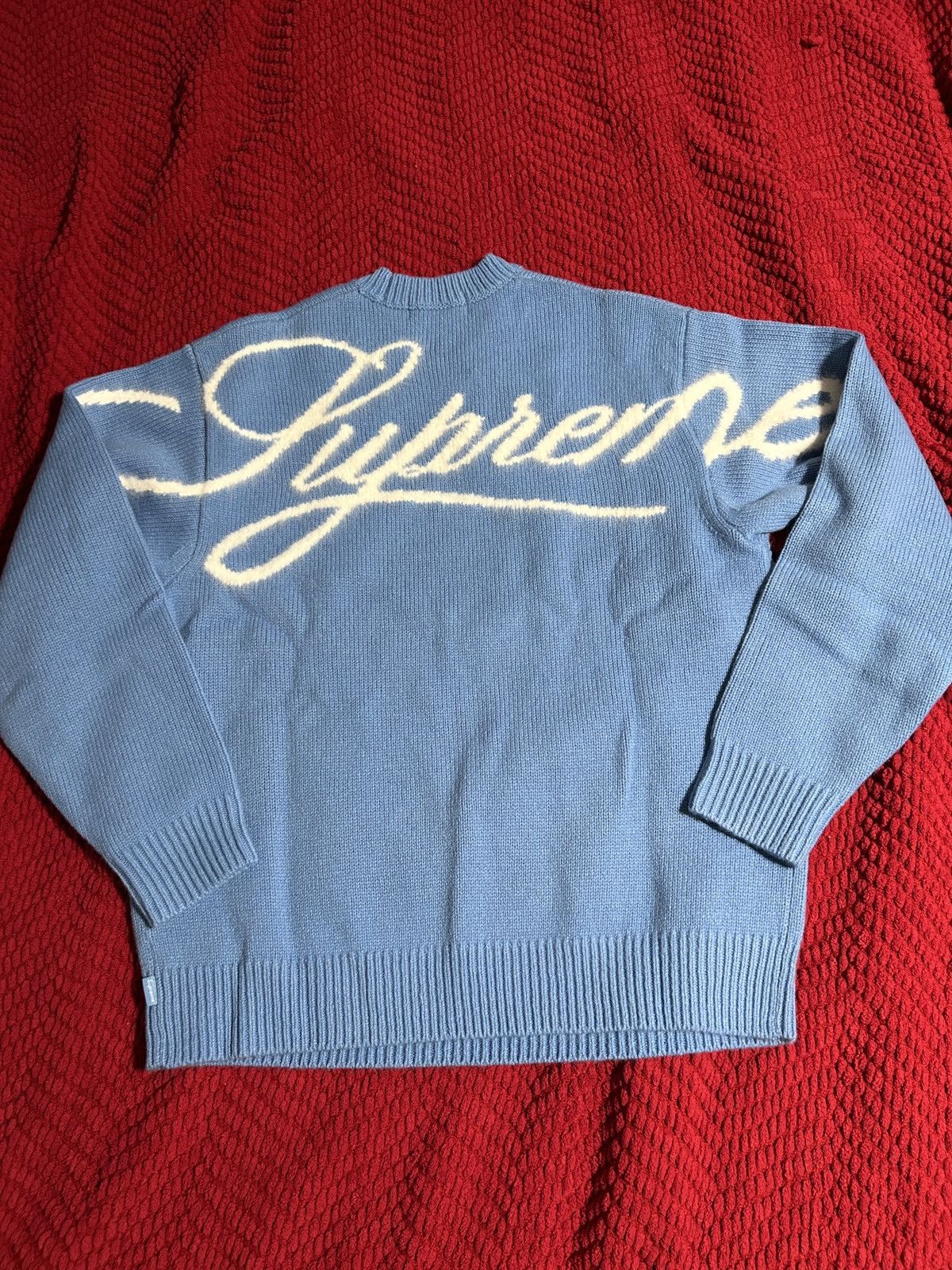 Supreme Supreme angora script sweater small light blue | Grailed