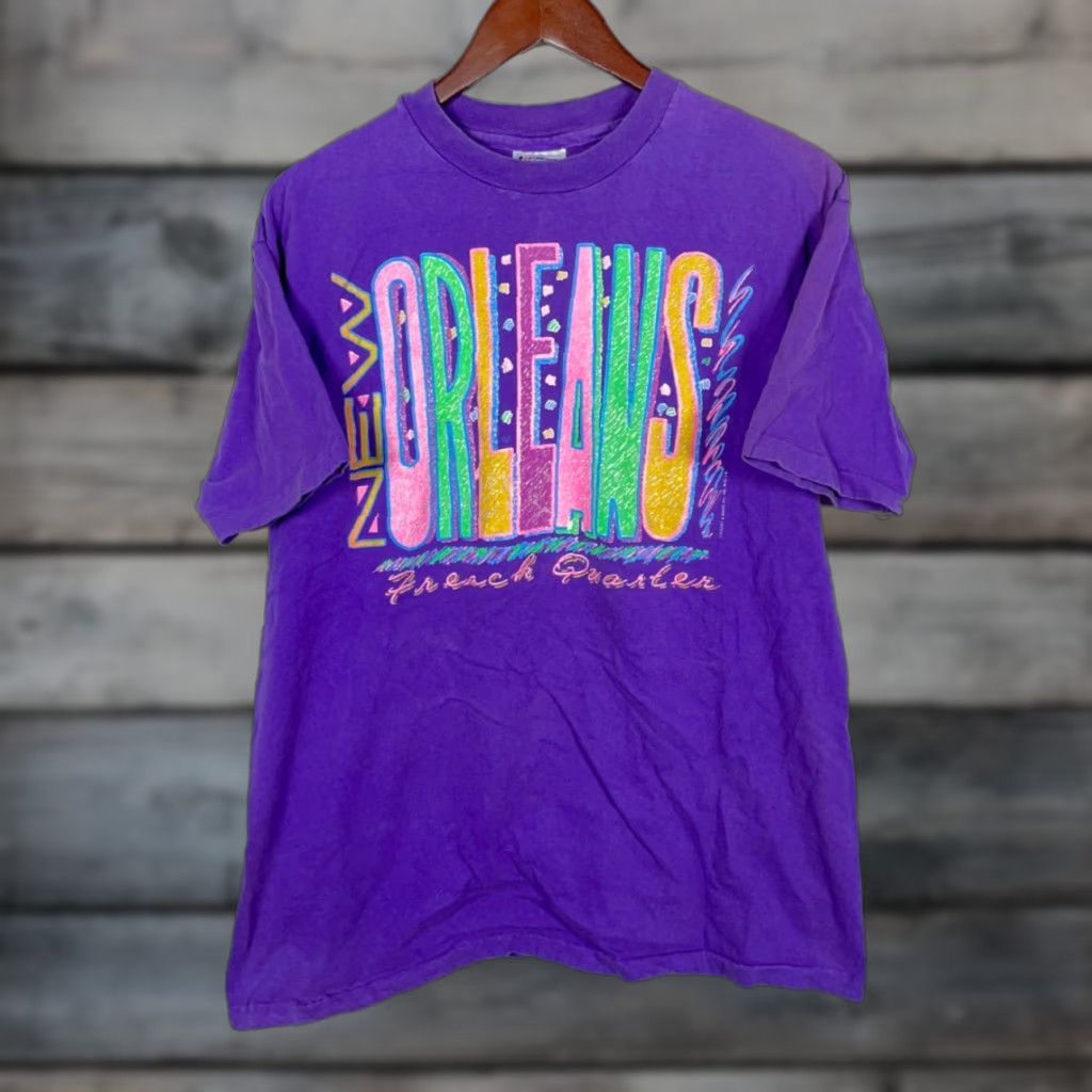 Hanes VINTAGE Hanes Beefy New Orleans T-Shirt Adult Large Purple Graphic Print Single Stitch 90s Mens Size US L / EU 52-54 / 3 - 1 Thumbnail