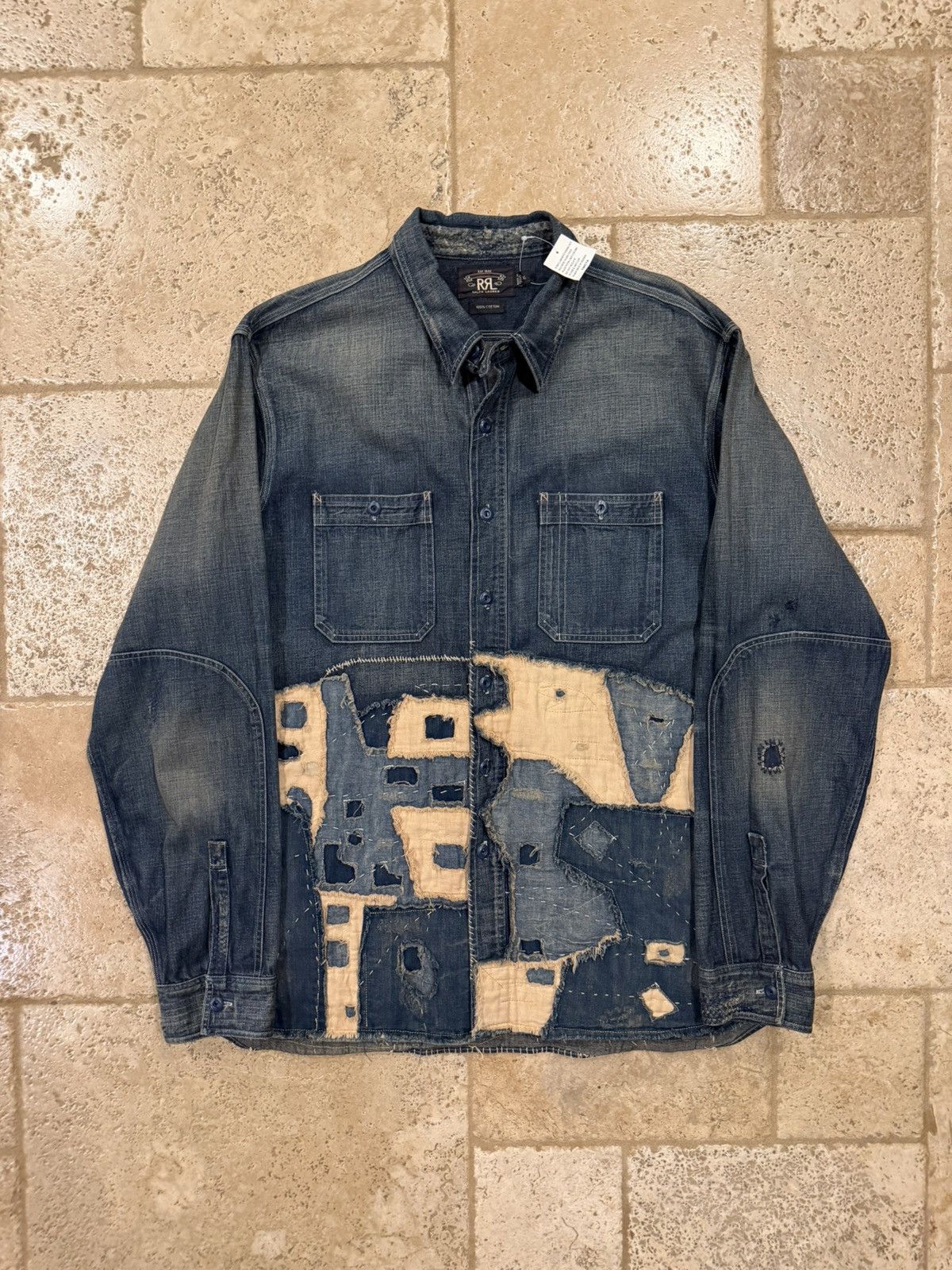 RRL Ralph Lauren RRL Ralph Lauren Limited Edition Boro Patchwork Denim Shirt Size US XL / EU 56 / 4 - 9 Thumbnail