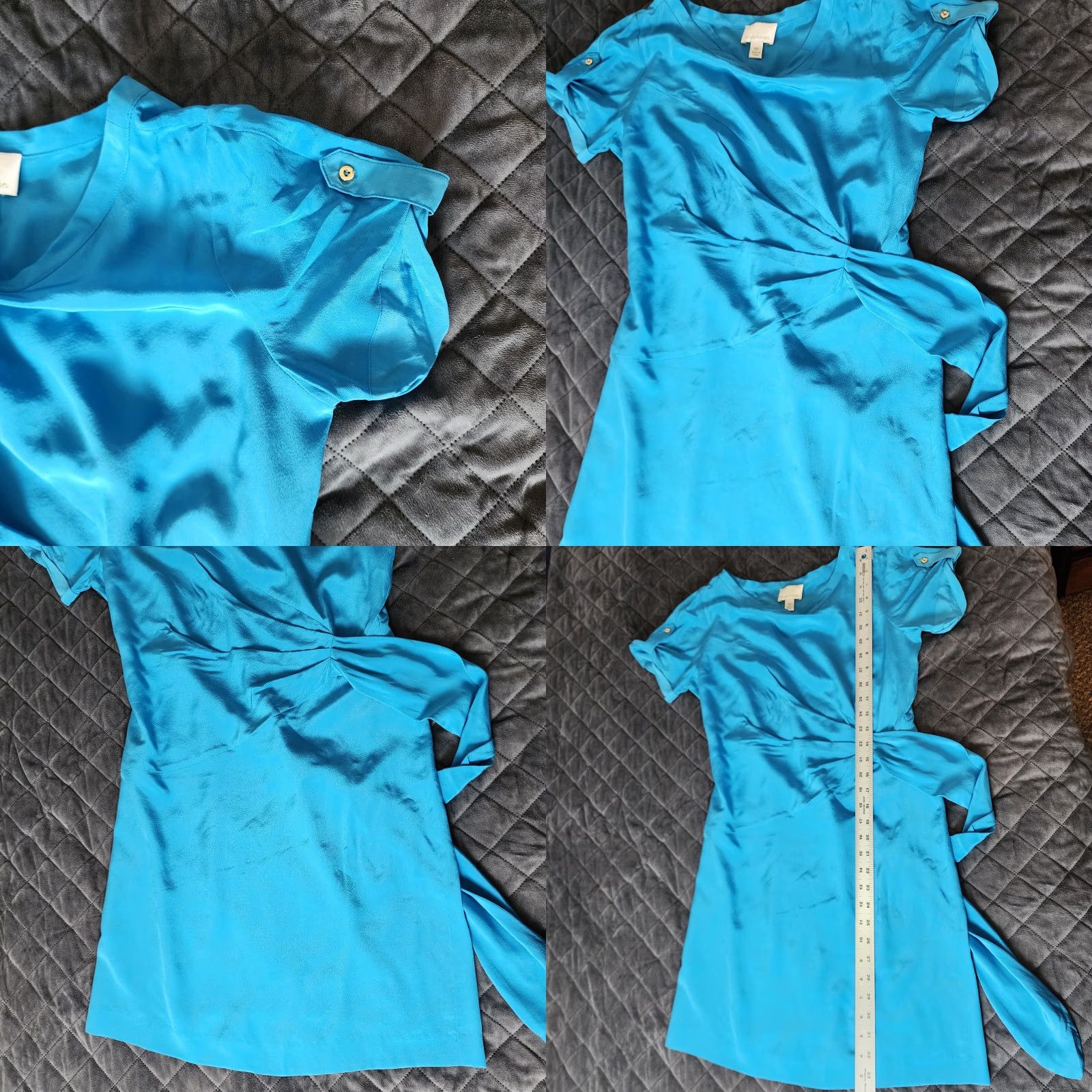 Donna Morgan Donna Morgan Dress Blue Size 8P Short Sleeve Knee Length Fit & Flare Waist Tie Size 30" / US 8 / IT 44 - 8 Thumbnail