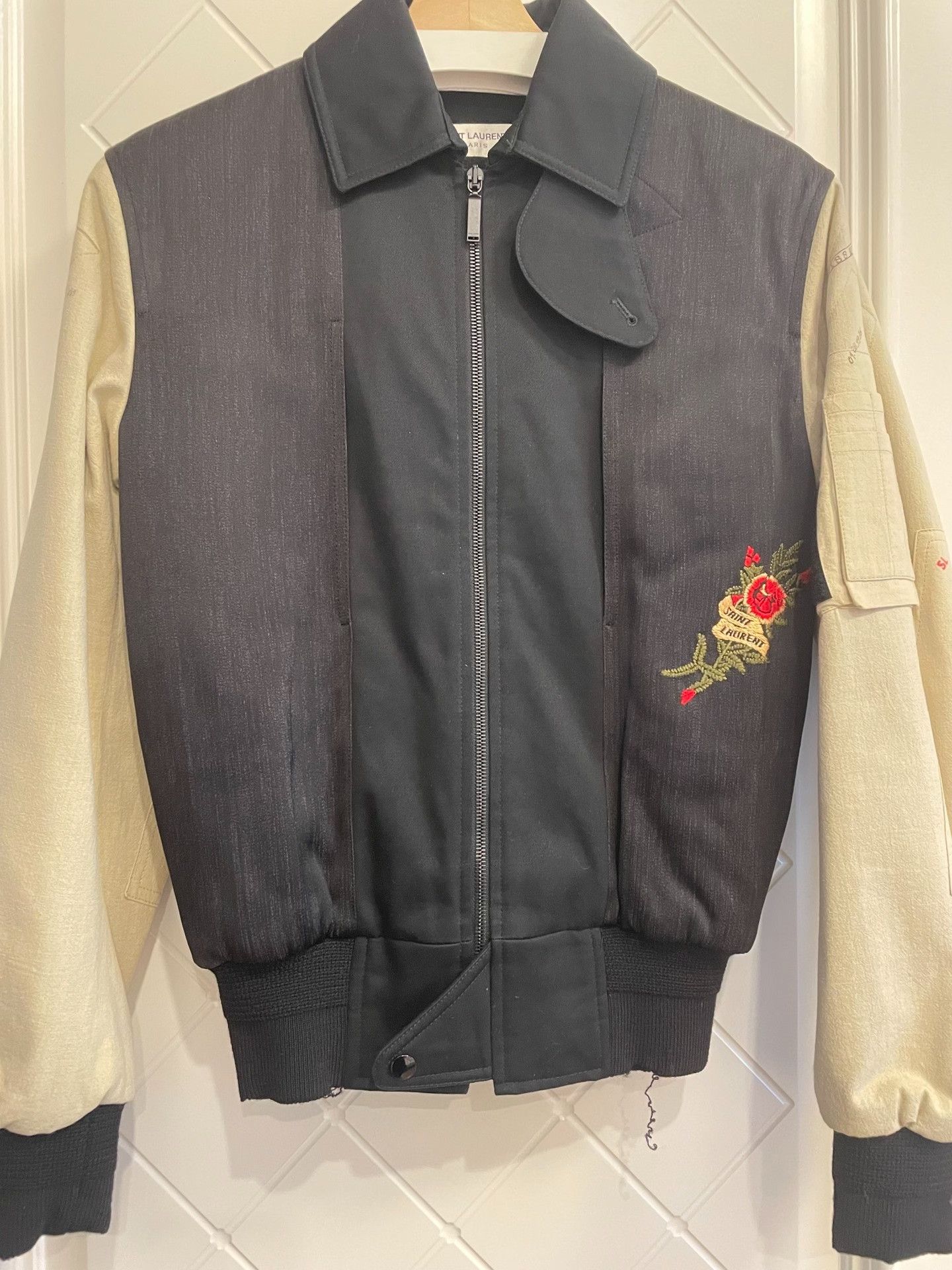 Saint Laurent Paris YSL Saint Laurent Rose Embroidery Pilot Jacket Size US M / EU 48-50 / 2 - 1 Thumbnail