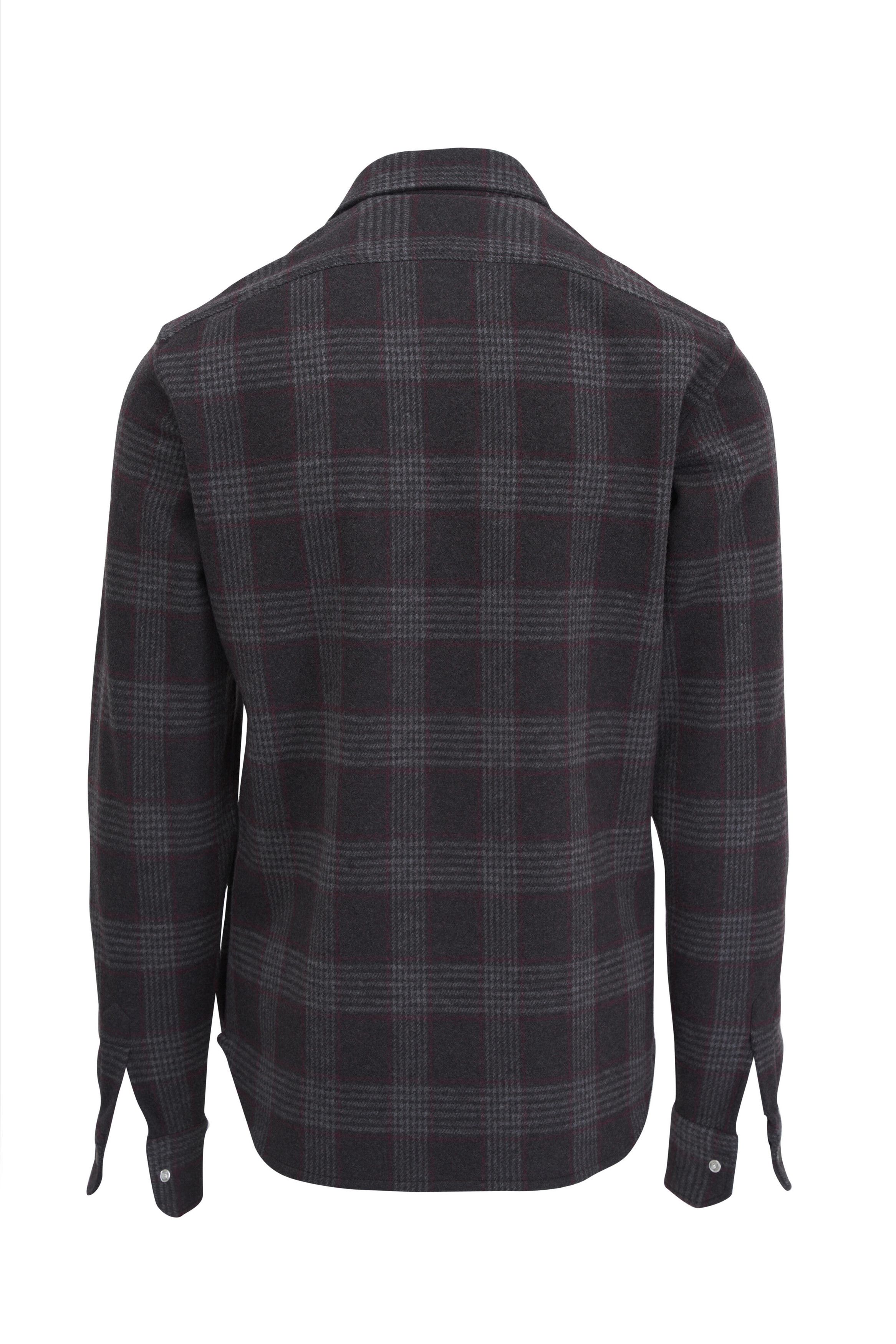 Kiton o1mtch0225 Plaid Wool Overshirt in Grey/Burgundy Size US M / EU 48-50 / 2 - 2 Thumbnail