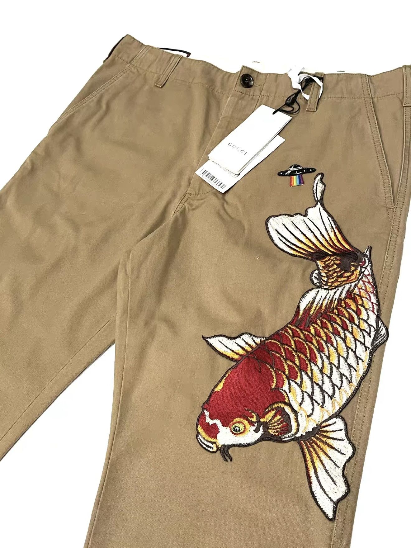 Gucci Gucci Koi Fish Embroidered Beige Trousers Size US 38 / EU 54 - 2 Thumbnail