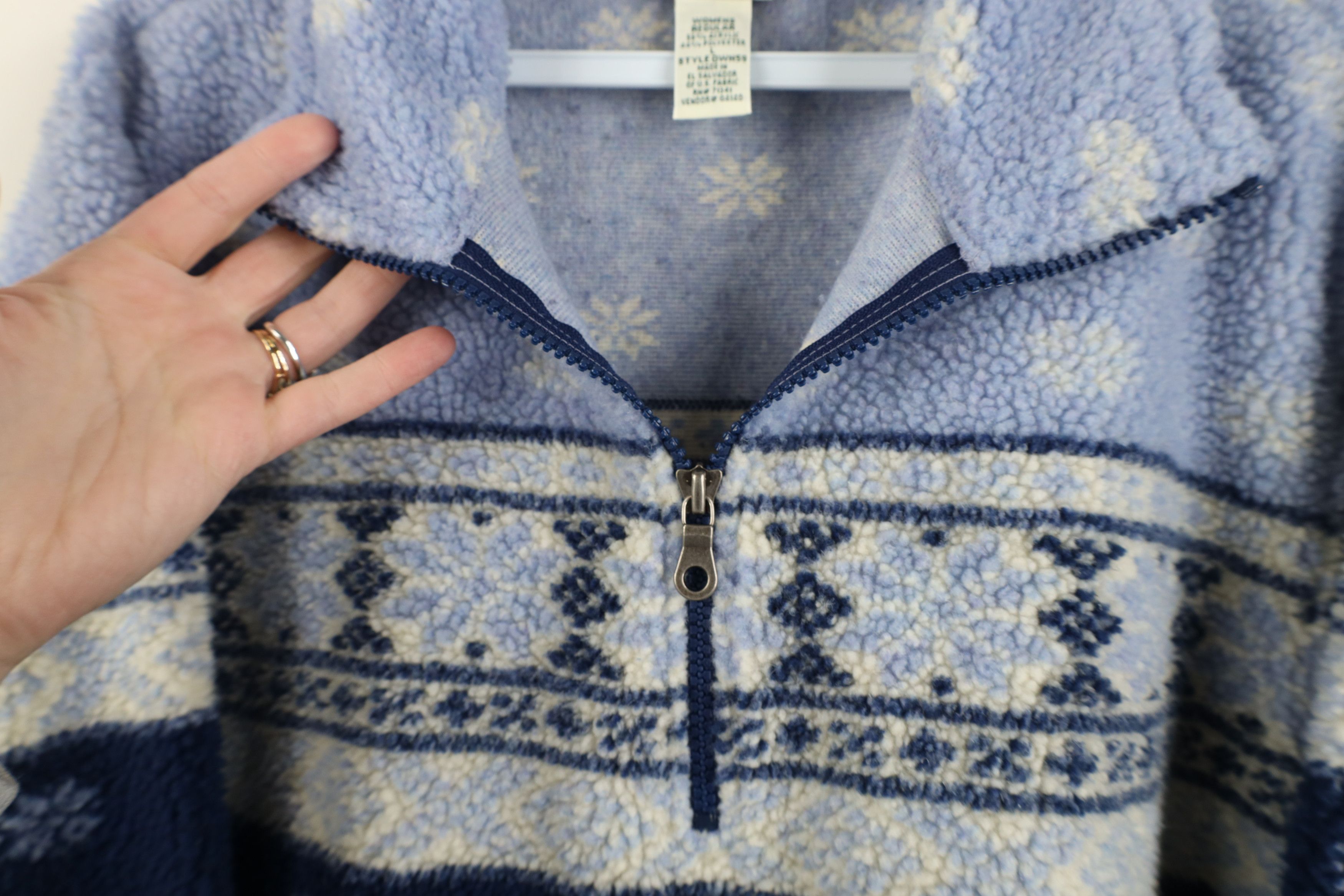 L.L. Bean Vintage LL Bean Fair Isle Deep Pile Fleece Half Zip Sweater Size L / US 10 / IT 46 - 5 Thumbnail