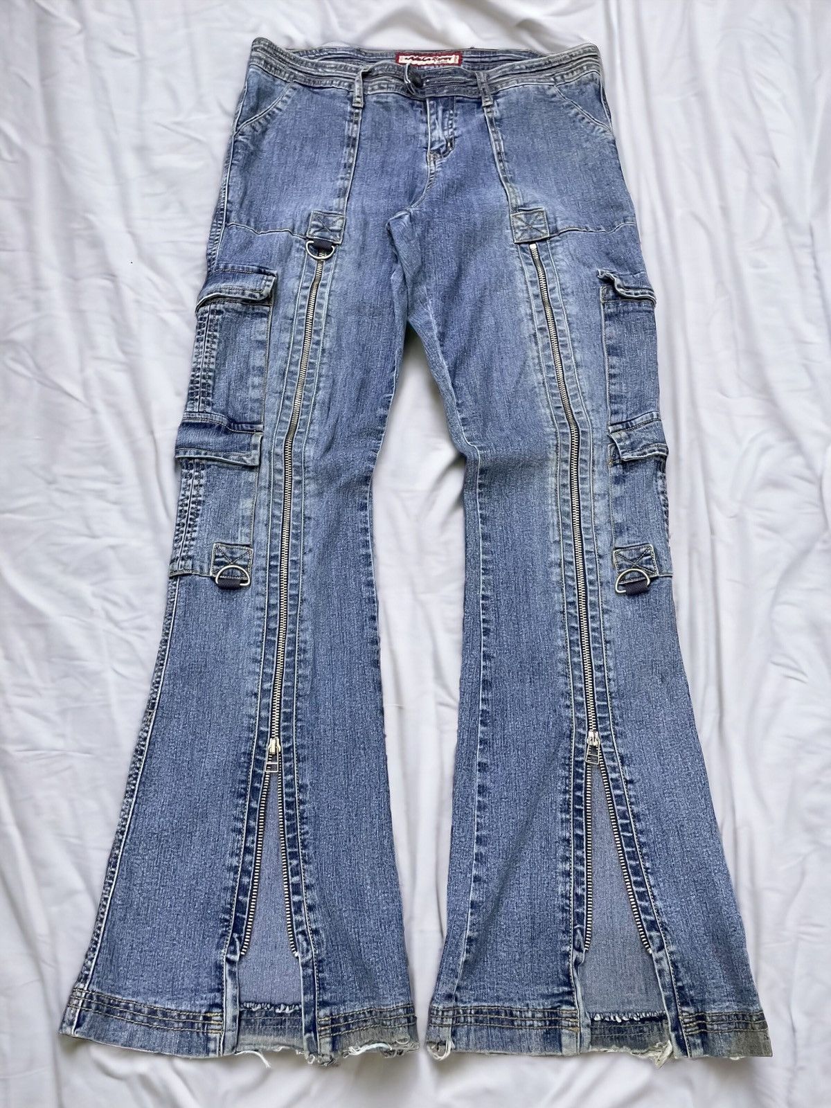 If Six Was Nine × Le Grande Bleu (L.G.B.) × Yasuyuki Ishii Super Flared Vanilla Star Asymmetrical Cargo Denim Pants Size US 32 / EU 48 - 1 Thumbnail