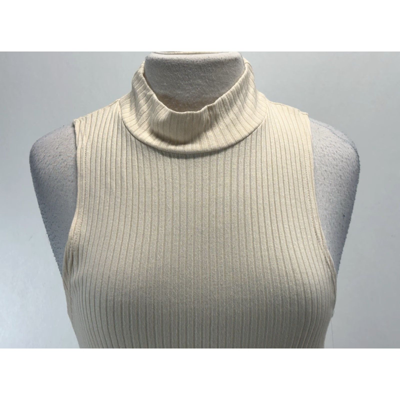Beyond Yoga Beyond Yoga Maxi Dress Ivory Ribbed Stretch Mock Neck Large Women Sleeveless Knit Polyester Blend Casual Party/Cocktail Size L / US 10 / IT 46 - 5 Thumbnail