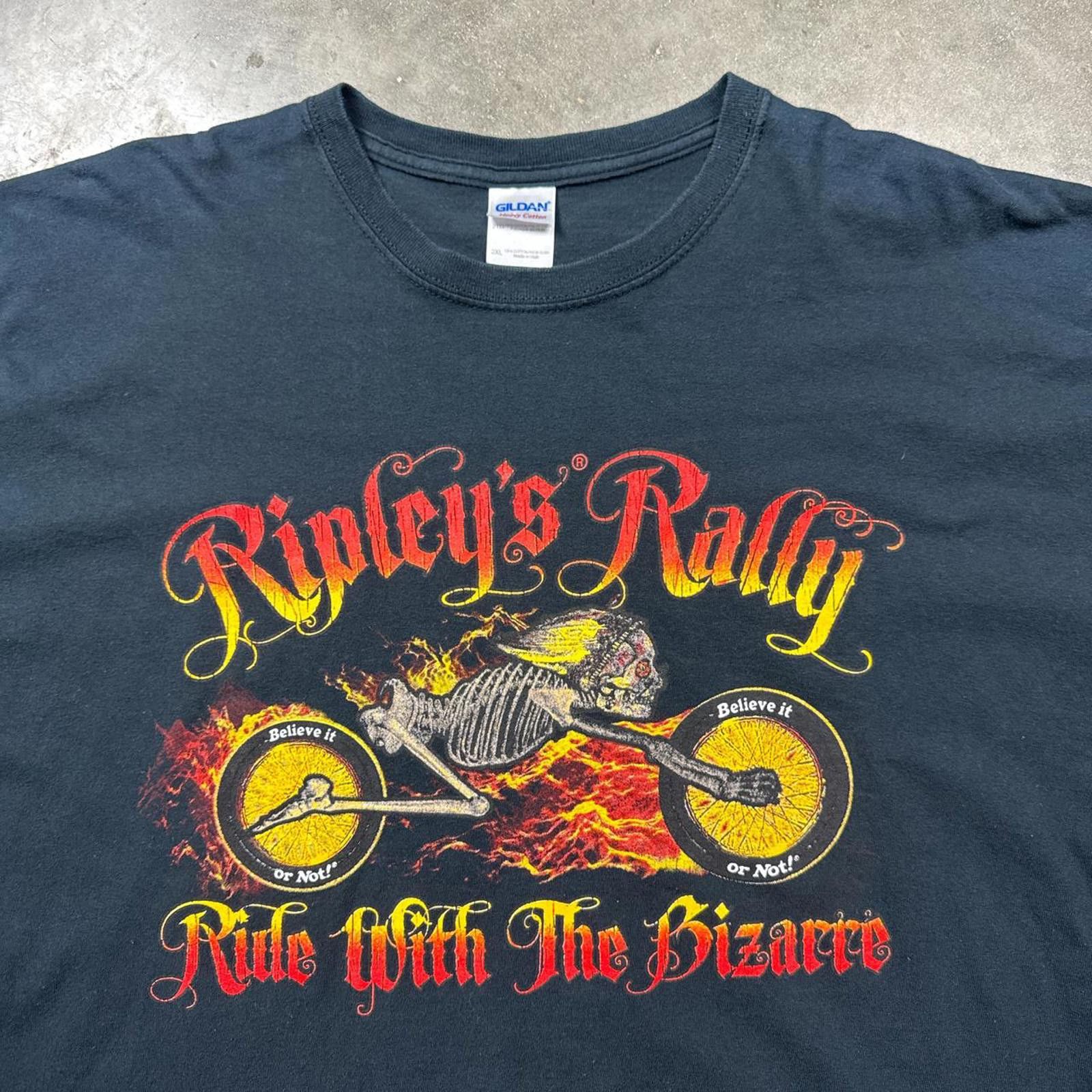 Gildan Ripleys Rally Bikers Skull On Motorcycle Flames Y2k T-Shirt Size US XXL / EU 58 / 5 - 3 Thumbnail