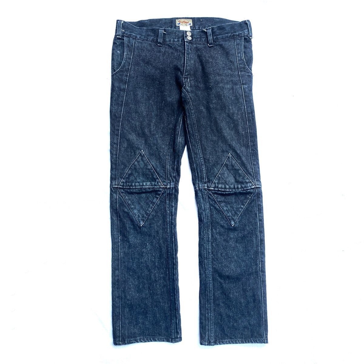 image of Biker Denim x Dry Bones Double Knee Dazzle International Japan Made in Blue, Men's (Size 30)