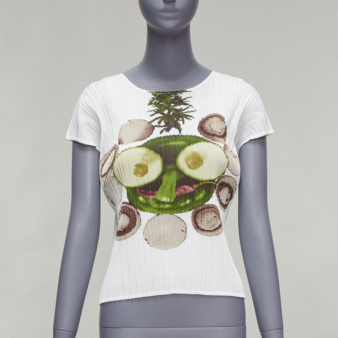 Issey Miyake rare ISSEY MIYAKE Pleats Please white cucumber mushroom print face top JP3 L Size M / US 6-8 / IT 42-44 - 1 Thumbnail