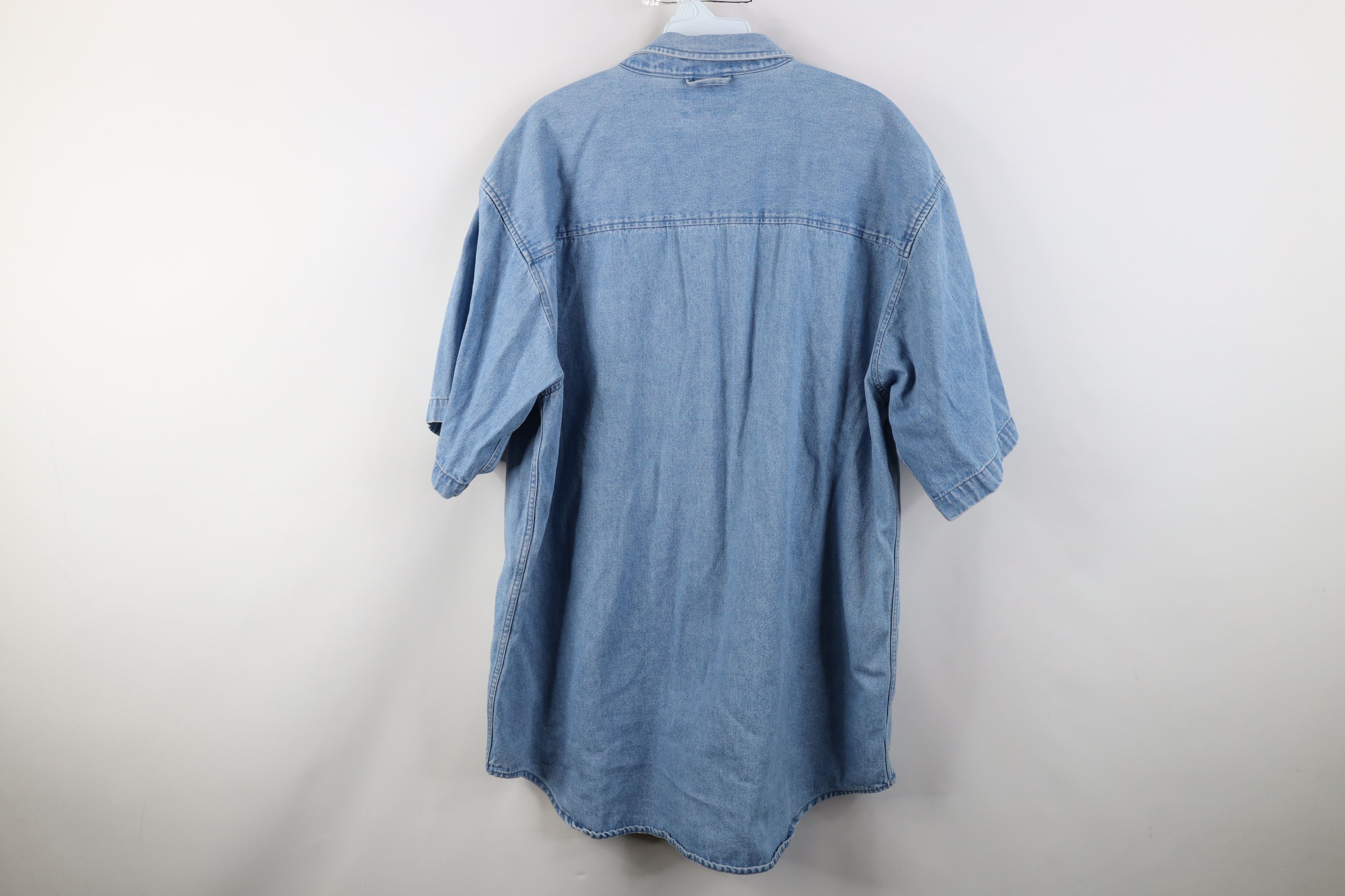 Vintage Vintage 90s Streetwear Baggy Short Sleeve Denim Button Shirt Size US L / EU 52-54 / 3 - 12 Thumbnail