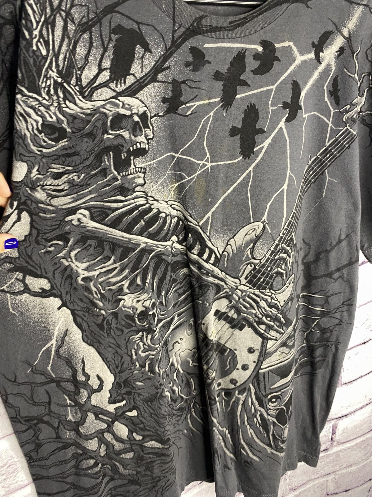 Band Tees 90s T-Shirt Mens Gray Skeleton Music Rock And Roll Grim Size US L / EU 52-54 / 3 - 8 Thumbnail