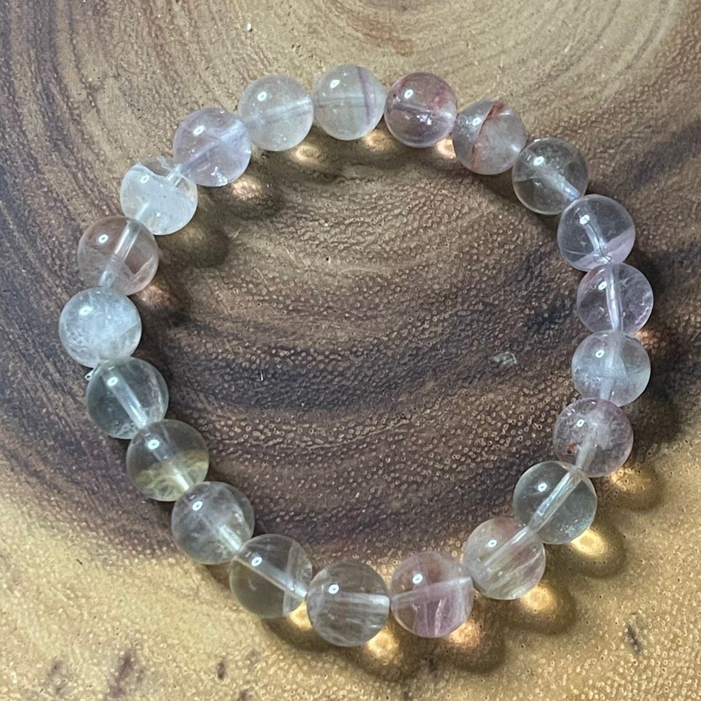 Other Candy Fluorite bracelet striped layers light rainbow colors stretch 9mm 7.5” natural crystal Size ONE SIZE - 1 Thumbnail