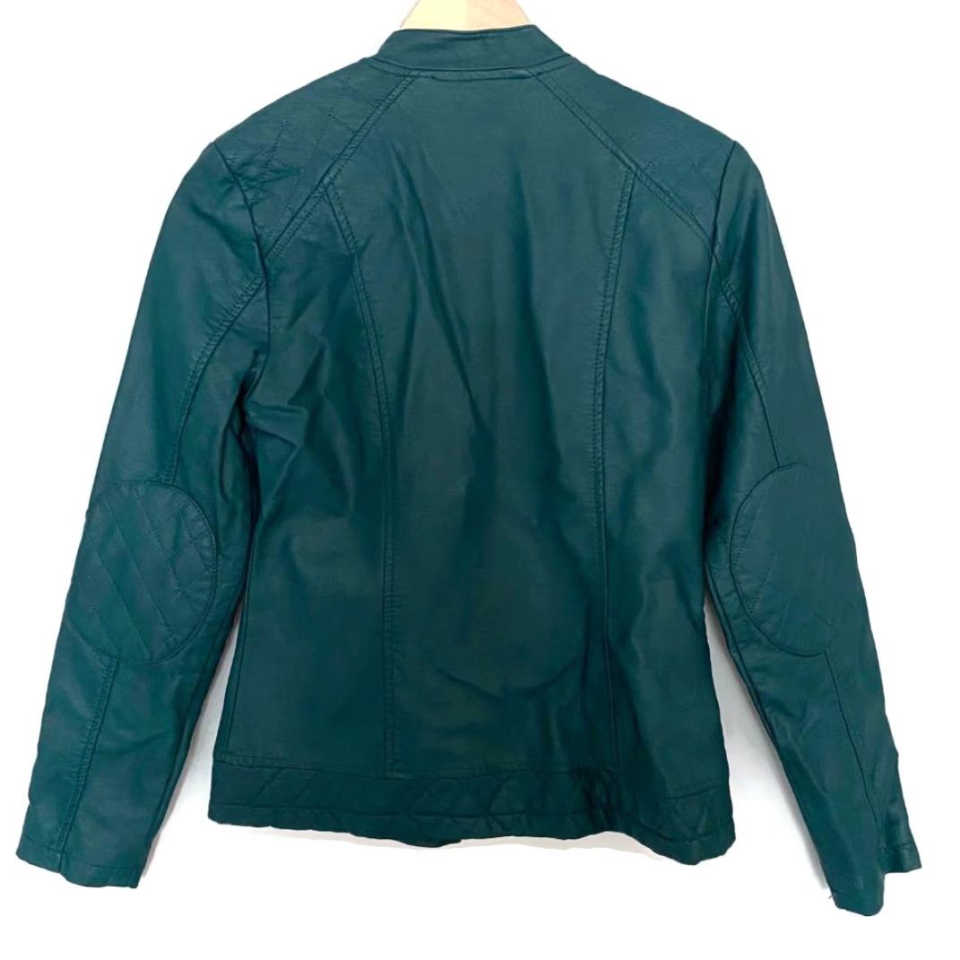 Vintage Green Faux Leather Look Coat Full Zip Stylish Womens Casual Jacket Outerwear Size S / US 4 / IT 40 - 2 Thumbnail