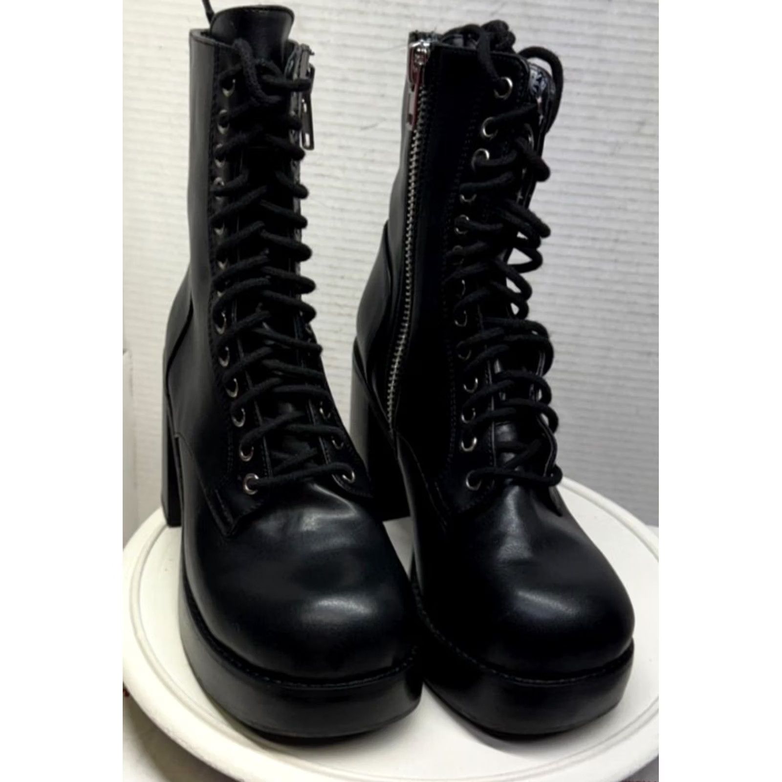 Dolls Kill Dolls Kill The Craft Boots Goth Mood Black Platform 3.75 Heels Lace Zip Women 7M Size US 7 / IT 37 - 2 Thumbnail