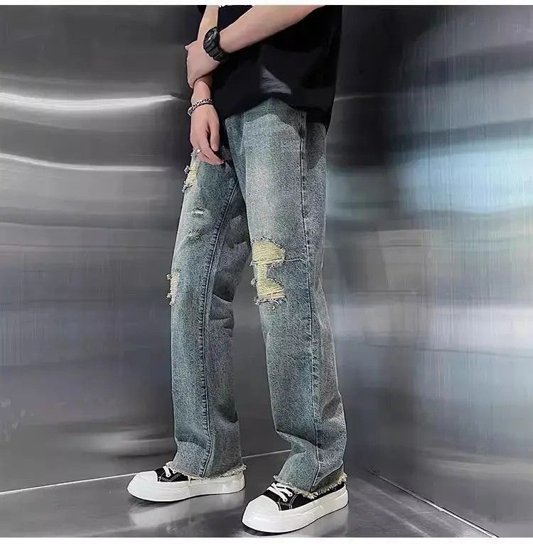 Japanese Brand Retro washed straight leg distressed jeans Size US 30 / EU 46 - 4 Thumbnail