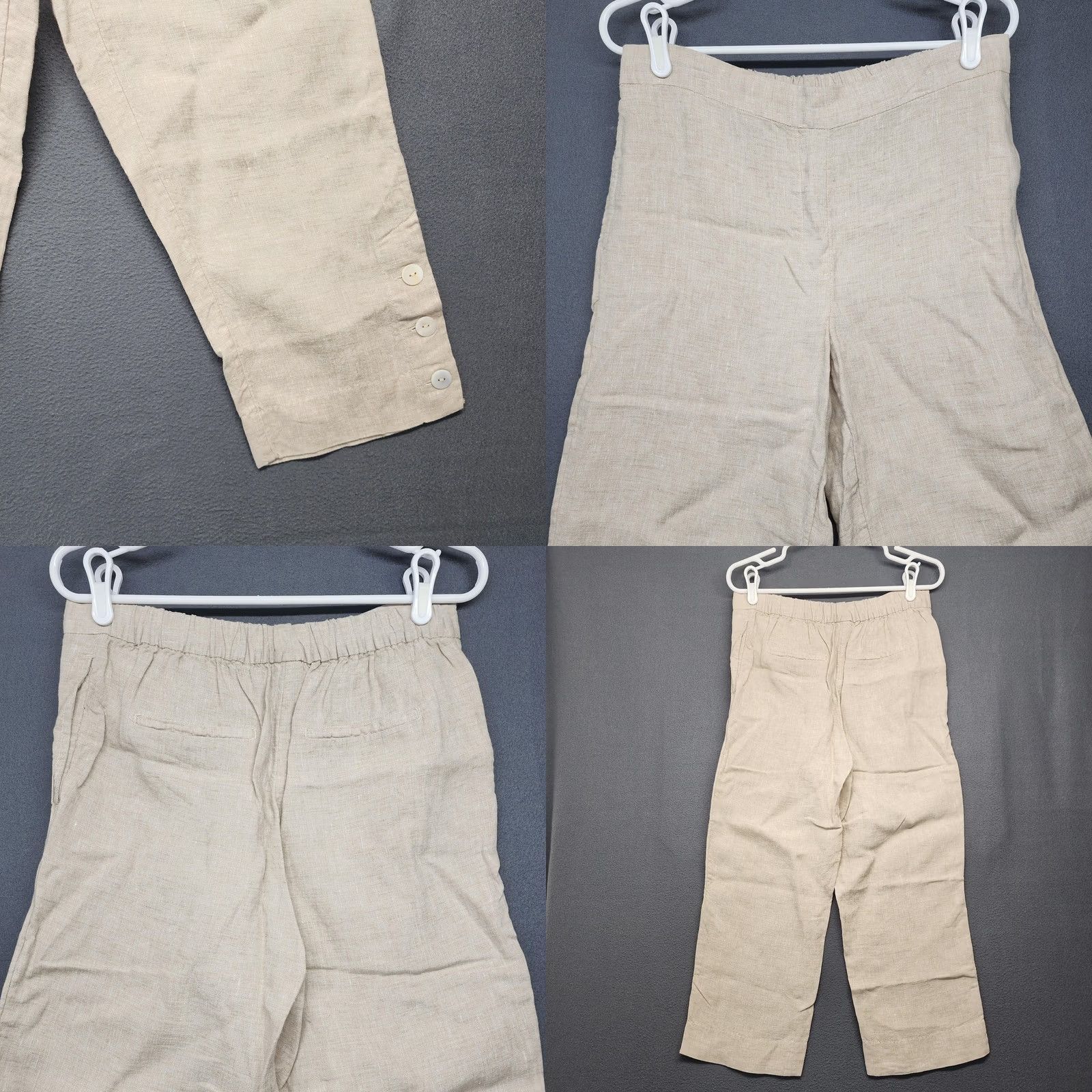 Vintage Chico's Linen Pants Womens Beige Cropped Pull On Button Hem Pockets Small Size 28" / US 6 / IT 42 - 9 Thumbnail