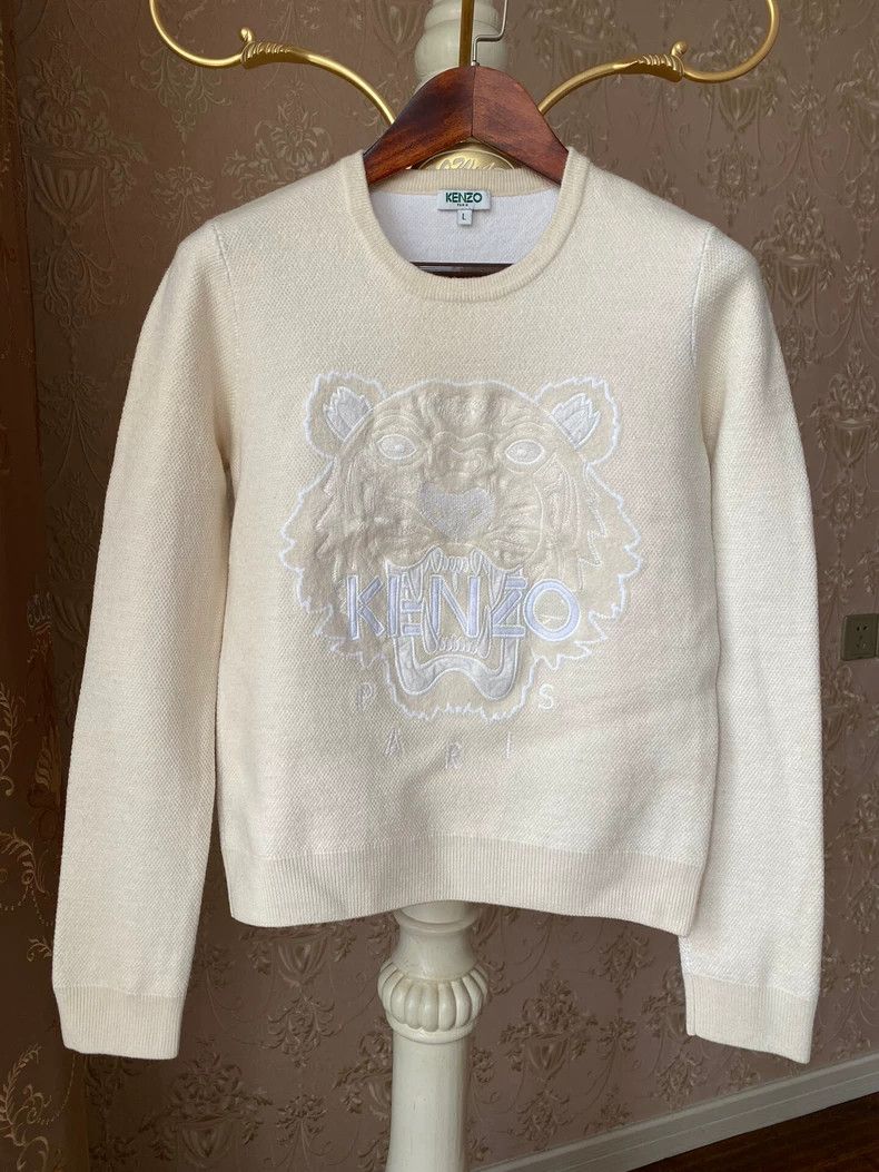 Kenzo Kenzo Beige Tiger Embroidered Sweater - dmc Size US L / EU 52-54 / 3 - 1 Thumbnail