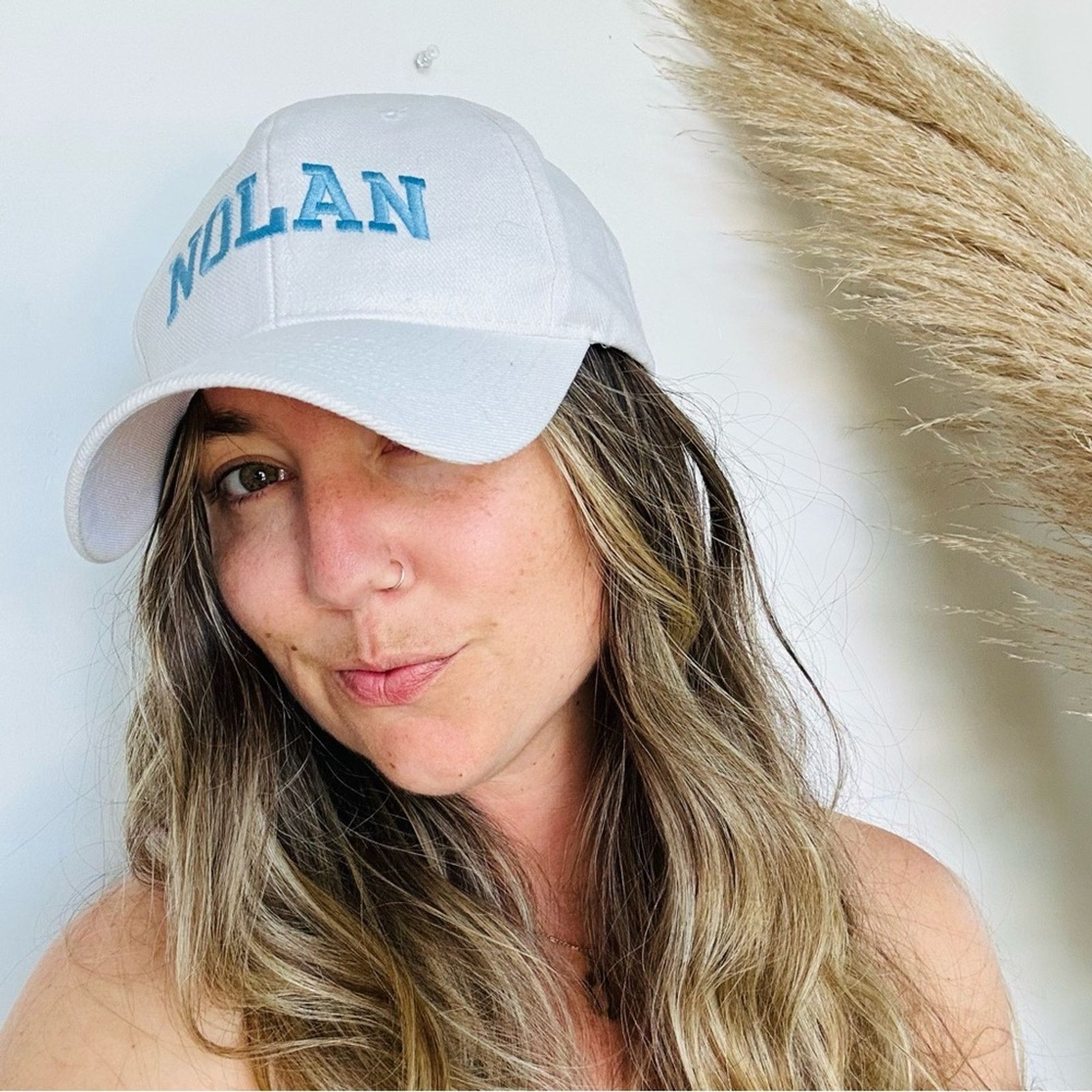 Vintage VINTAGE White Blue Nolan Stitched Adjustable Baseball Hat Size ONE SIZE - 10 Thumbnail
