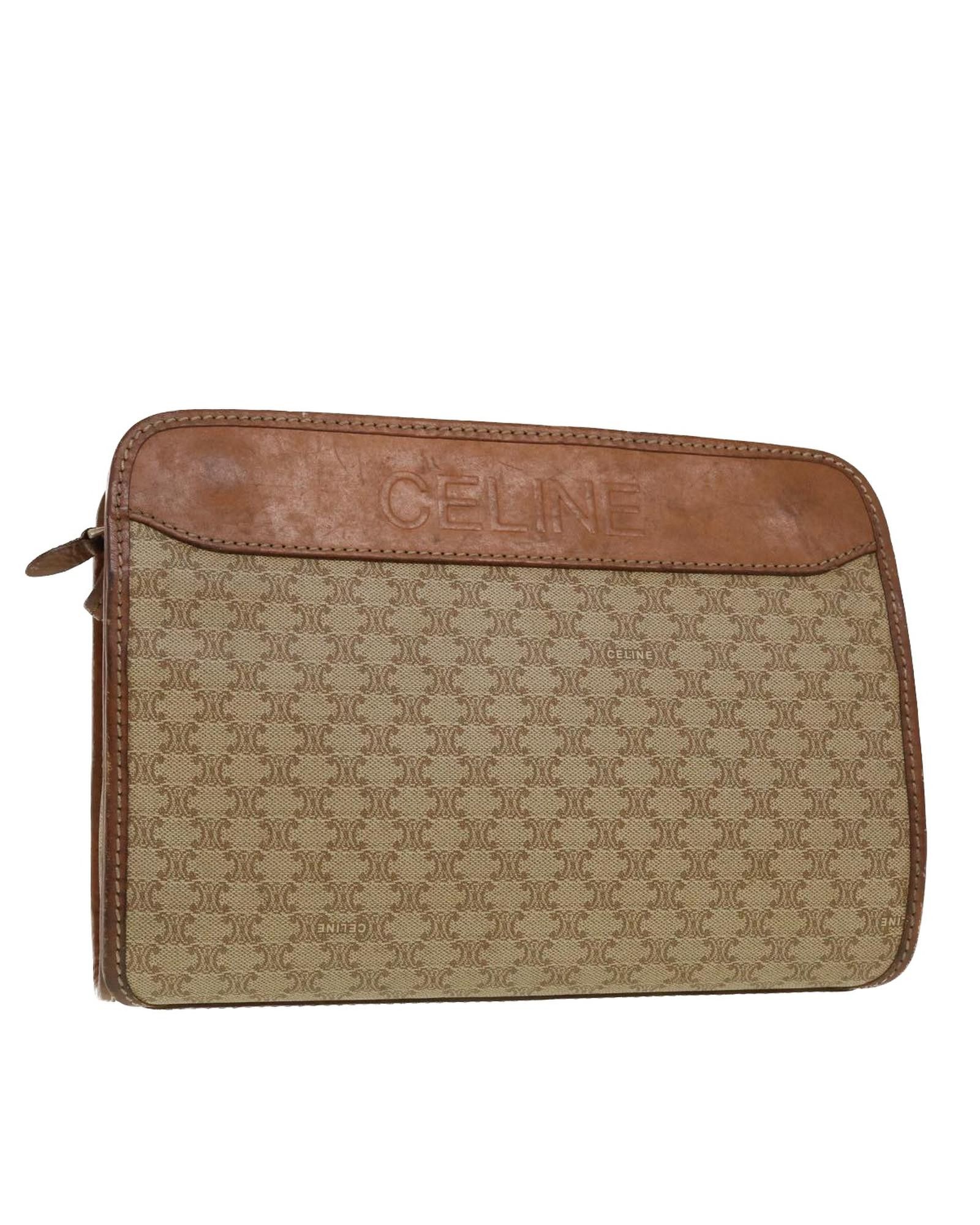 image of Celine Pvc Leather Macadam Canvas Clutch Bag - Beige, Women's