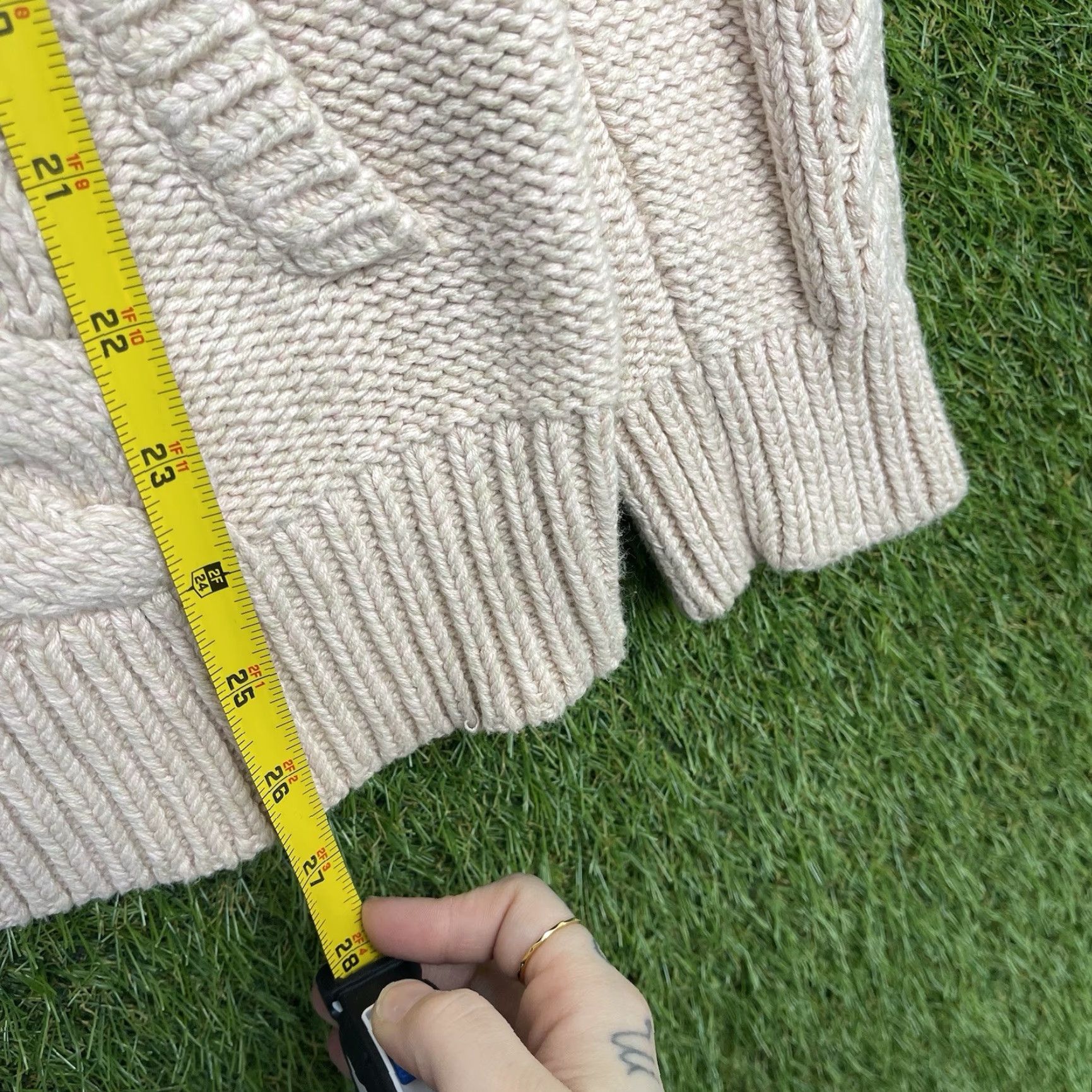 Vintage LL Bean Sweater Womens Medium Beige Cable Knit Funnelneck Pullover Chunky Y2K Size M / US 6-8 / IT 42-44 - 7 Thumbnail