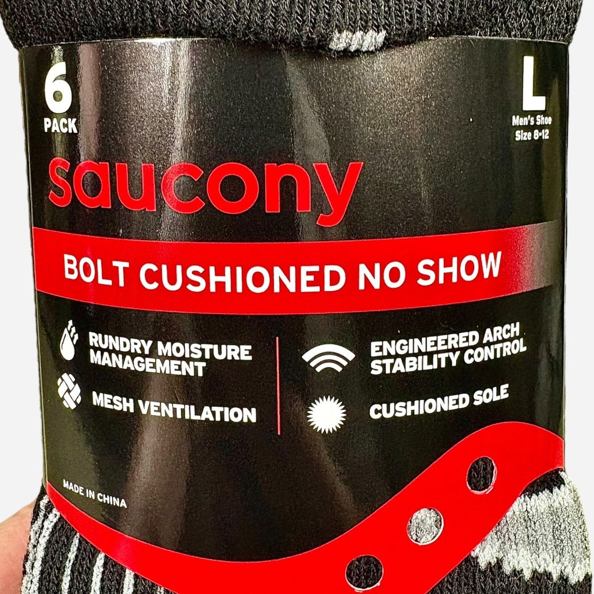 Saucony Saucony Bolt Men’s Black Socks Sz Large Shoe 8-12 6 pk Size ONE SIZE - 6 Thumbnail