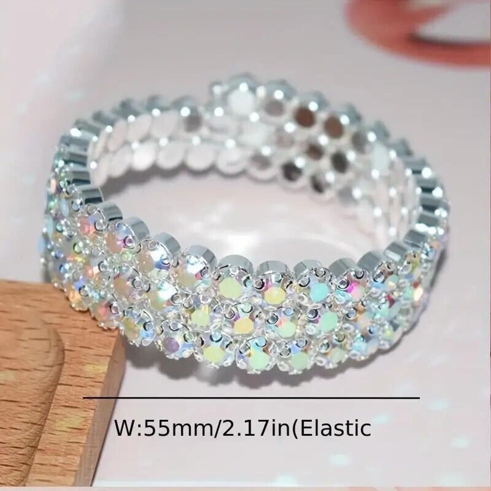 Other 3-Row Bohemian Aurora Borealis Rhinestone Stretch Bracelet Size ONE SIZE - 2 Thumbnail
