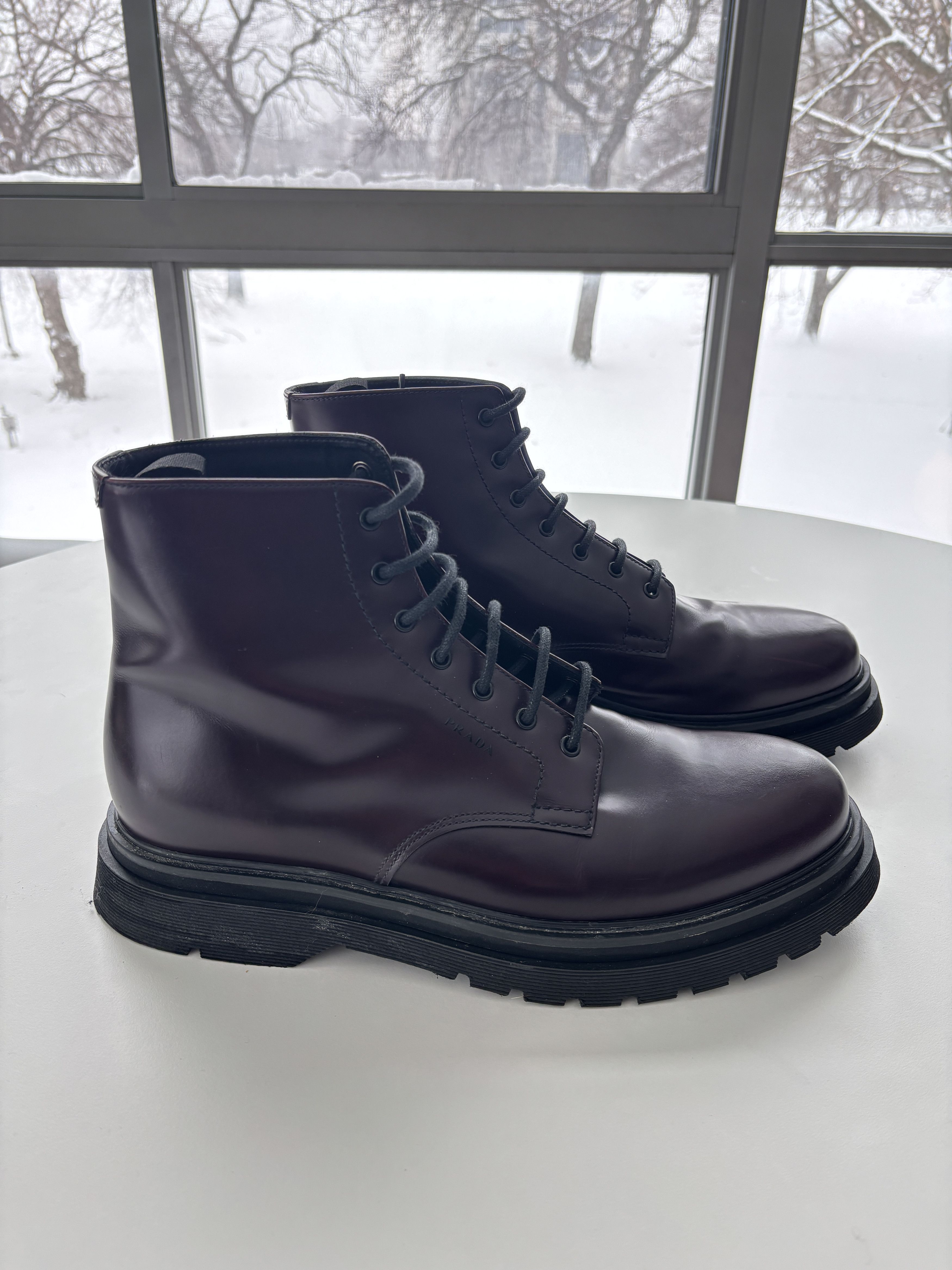 Prada Burgundy Combat Boots Size US 10 / EU 43 - 4 Thumbnail