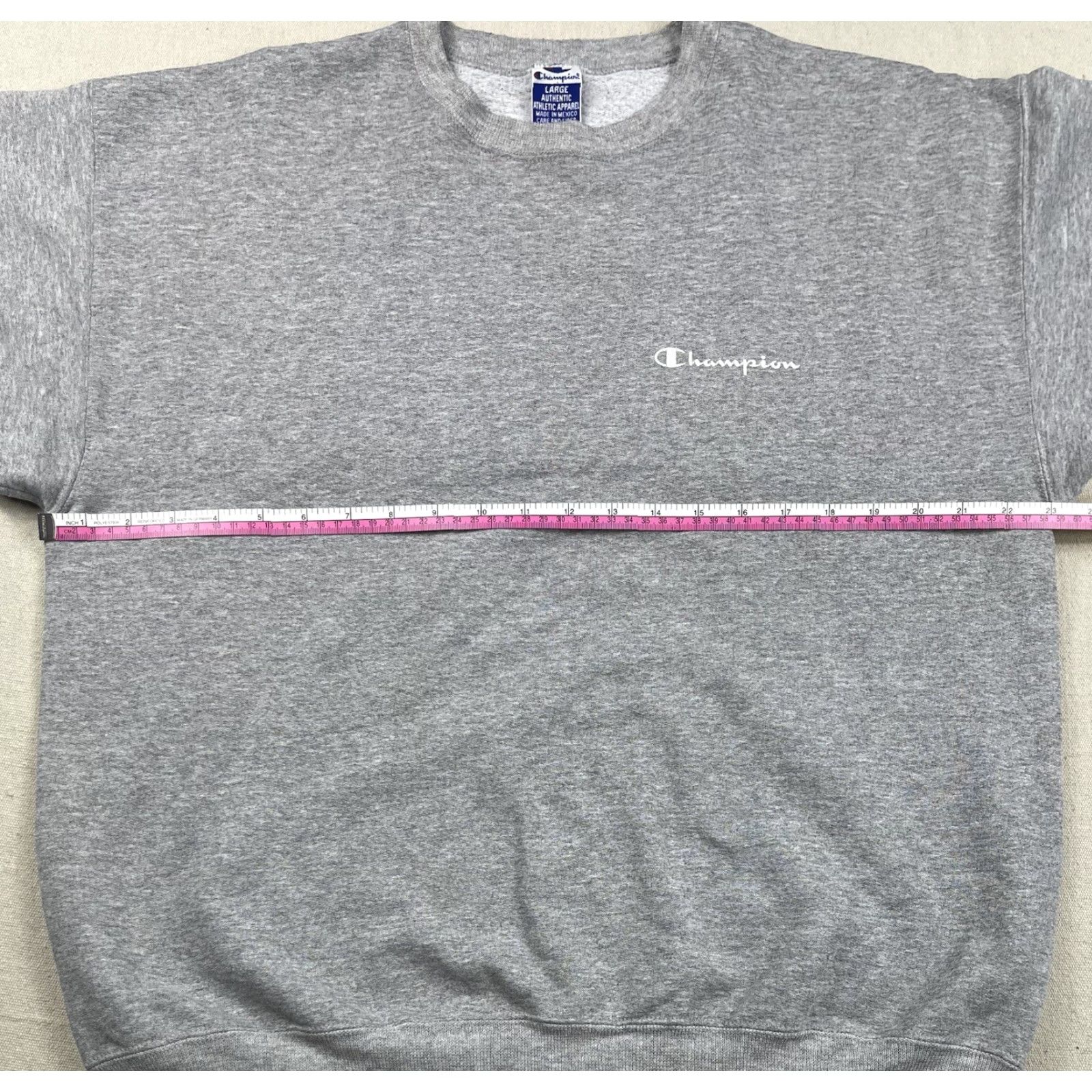 Champion VINTAGE Champion Mens L Crewneck Sweatshirt Gray Script Collegiate Essential 90s USA Logo Embroidered Pullover Military/Team/Varsity Boys Mens Size US L / EU 52-54 / 3 - 5 Thumbnail