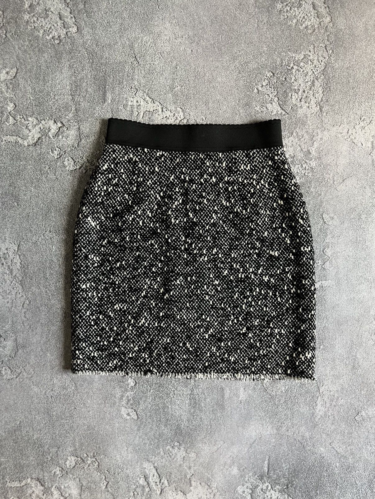 Dolce & Gabbana Black White Wool Boucle A-Line Midi Skirt