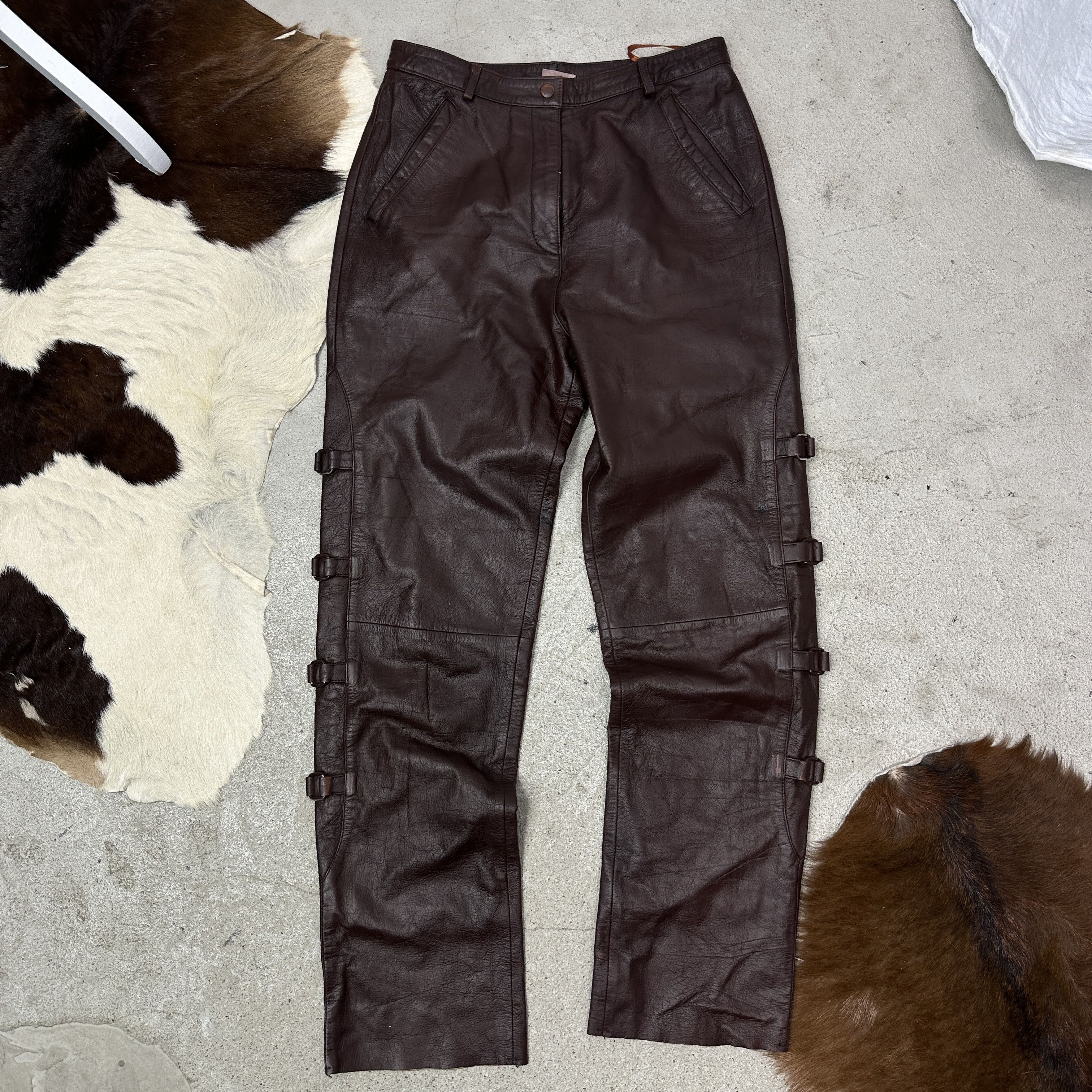 Vintage Vintage Avant Garde Grunge Leather Buckled Pants Y2K Size 26" / US 2 / IT 38 - 6 Thumbnail
