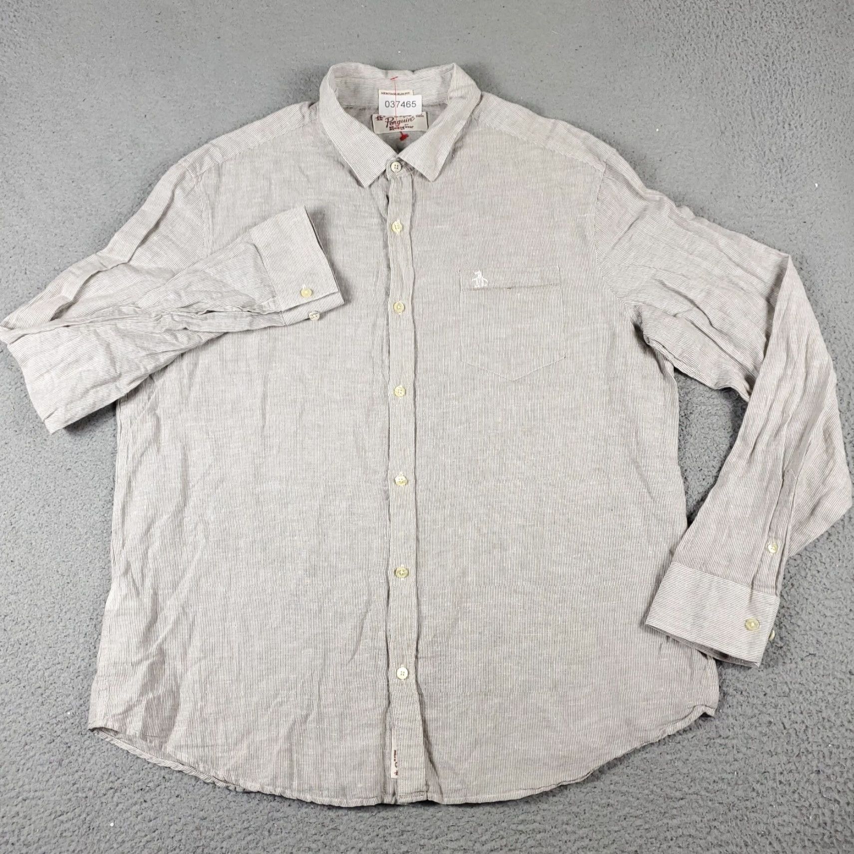 Original Penguin Original Penguin Shirt Adult 2XL Beige Striped Button-Up Long Sleeve Cotton Woven Casual Business Workwear Logo Mens Size US XXL / EU 58 / 5 - 3 Thumbnail
