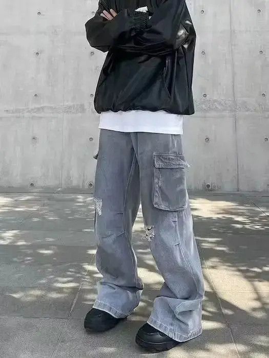Japanese Brand × Jean Opium Cargo Gray Distressed Jeans, Utility Jeans Size US 32 / EU 48 - 2 Thumbnail