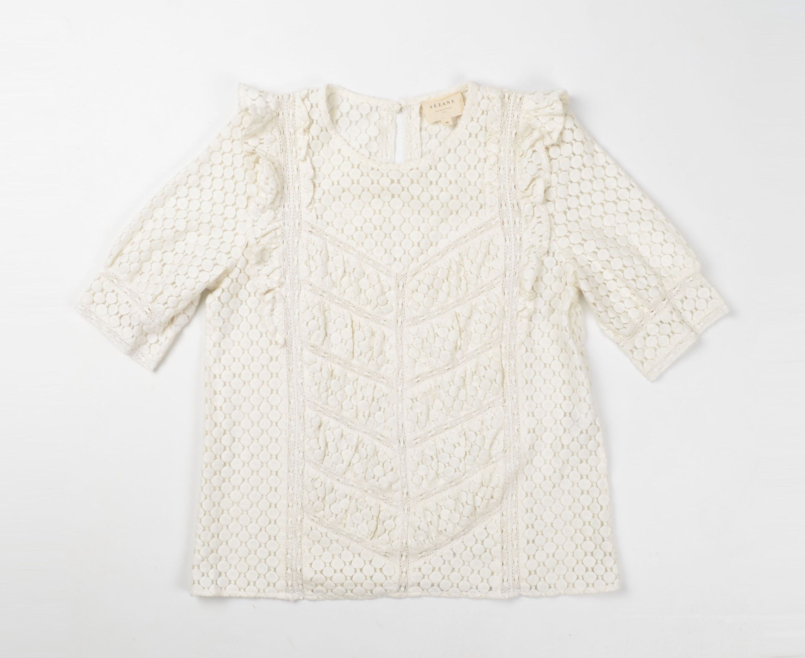 Sezane Sezane Milky Cottagecore Gepure Lace Blouse Top Size XS / US 0-2 / IT 36-38 - 3 Thumbnail
