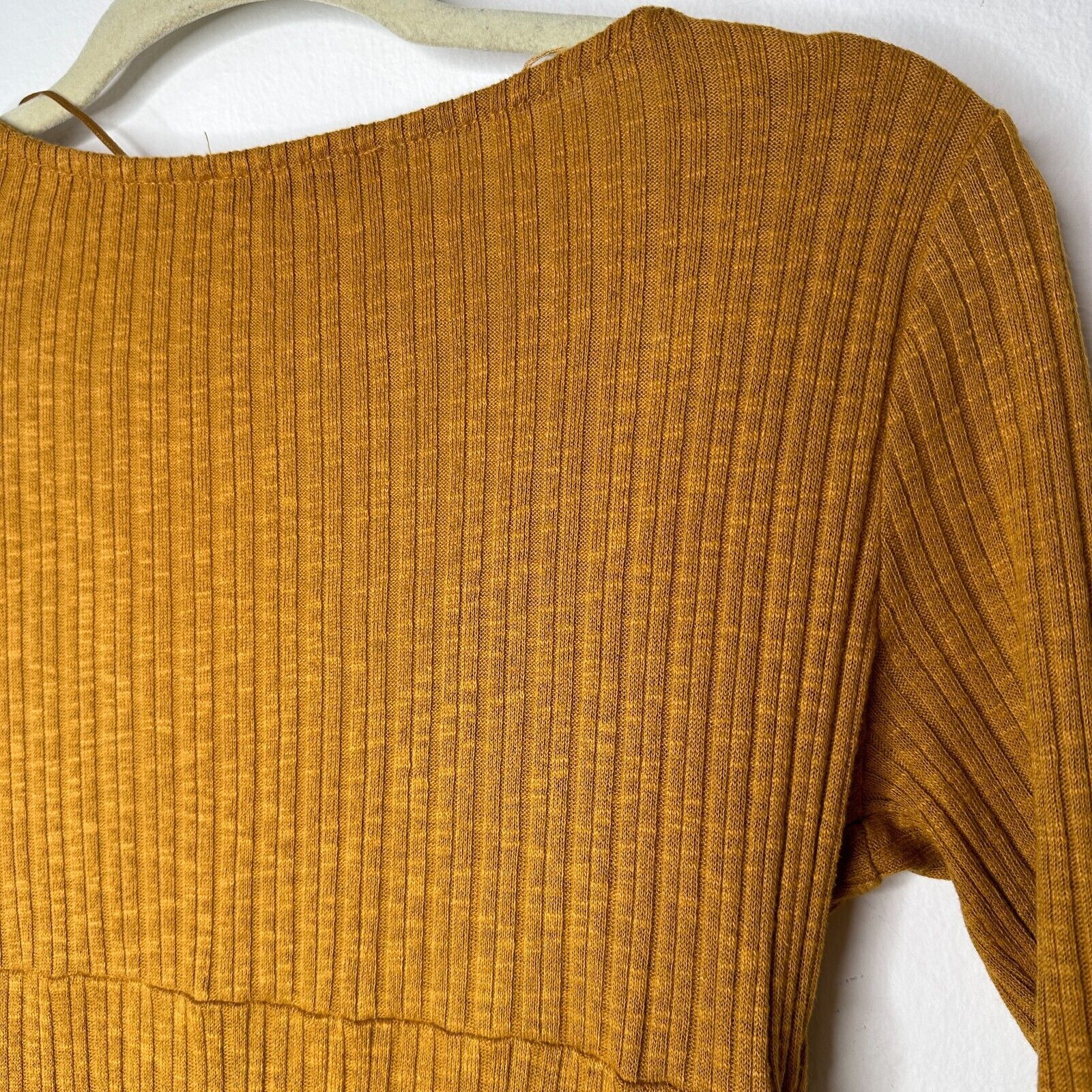 Pull & Bear Pull & Bear Golden Rib Long Sleeve VNeck Button Mini Dress S Size S / US 4 / IT 40 - 6 Thumbnail