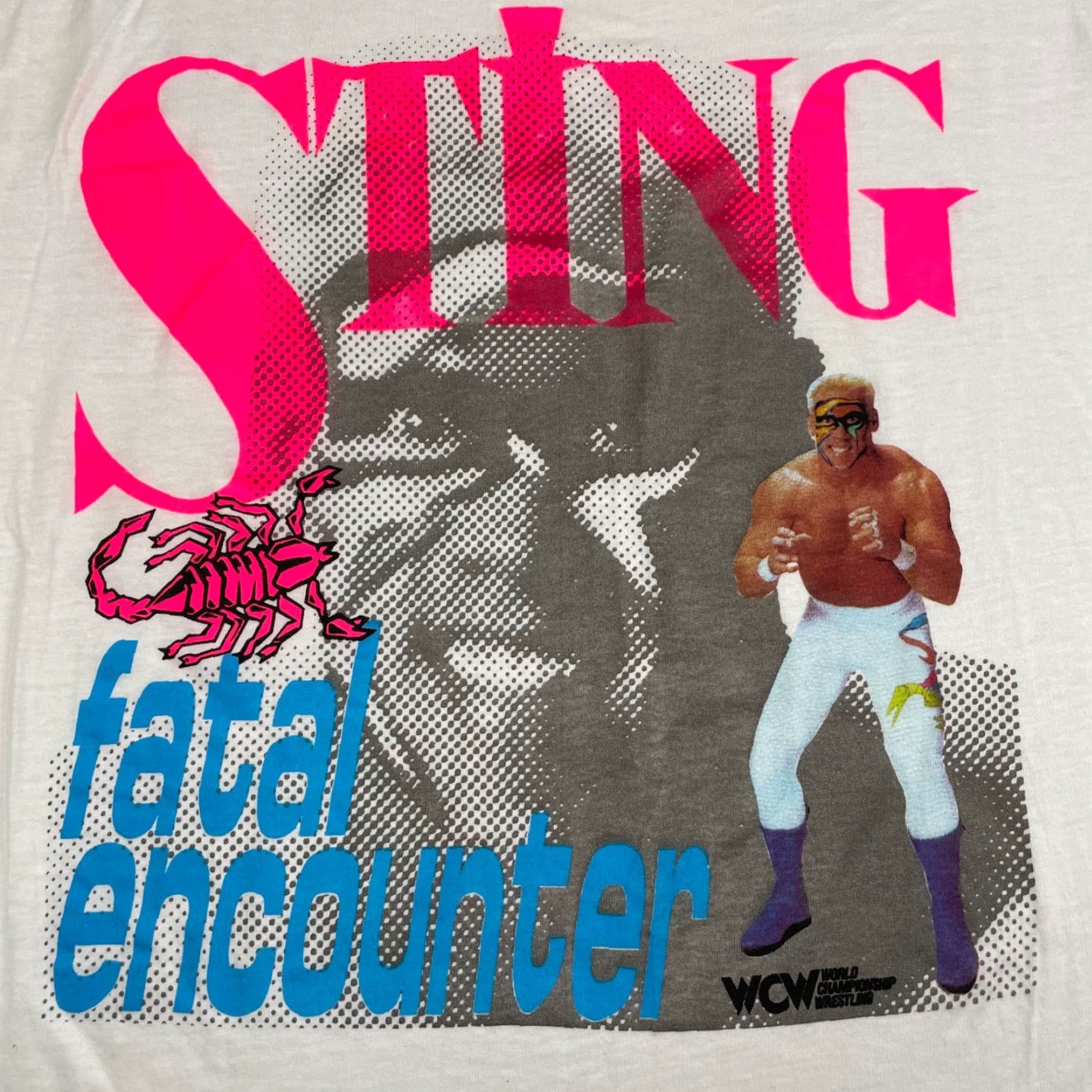 Vintage VINTAGE Sting WCW T-Shirt White XL - NEW Rare Fatal Encounter Single Stitch S/S Cotton/Poly USA Men Shirt Size US XL / EU 56 / 4 - 2 Thumbnail