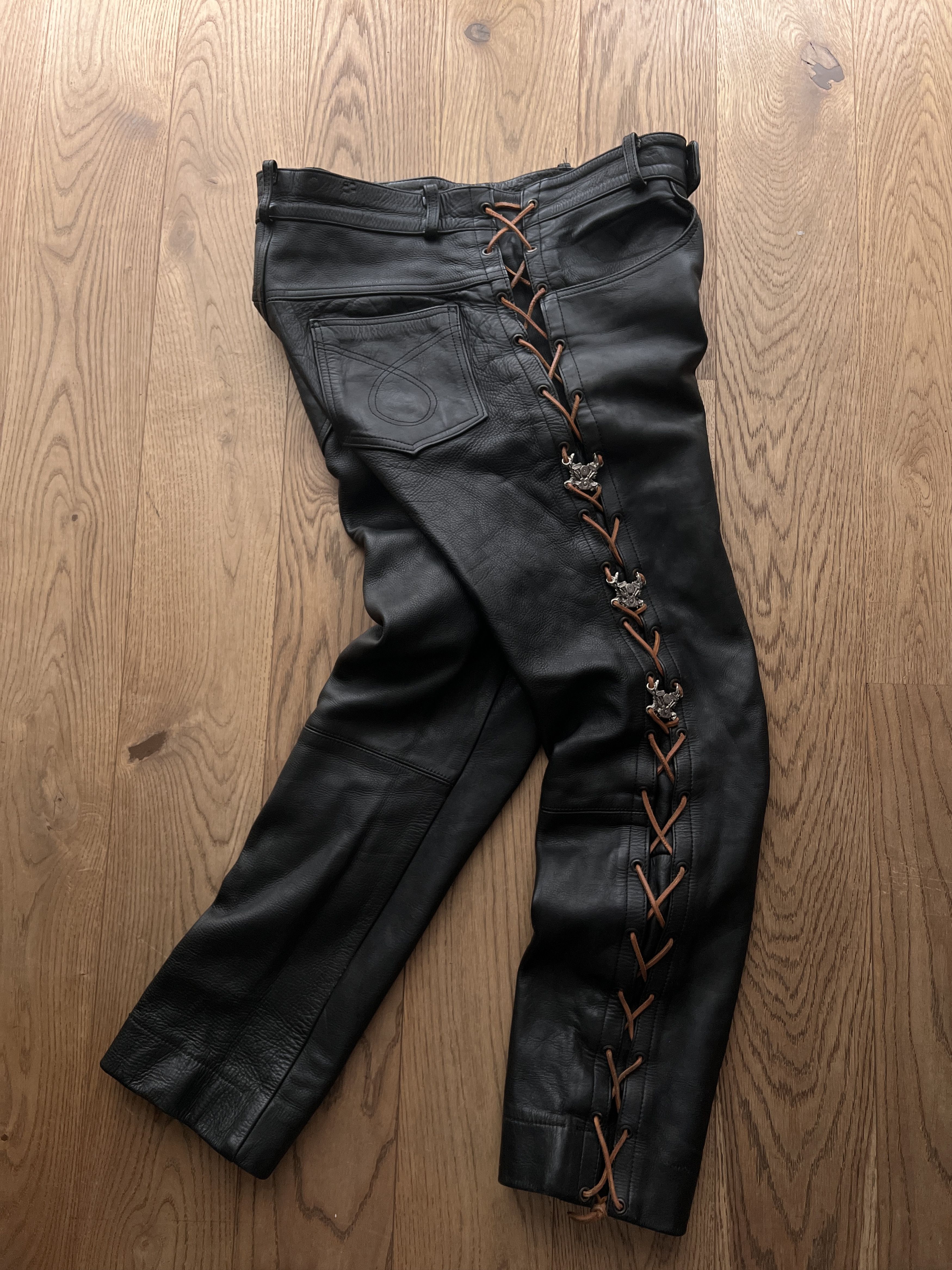 Hysteric Glamour SICK! Real leather vtg lace up pants cowboy core opium biker Size US 34 / EU 50 - 5 Thumbnail