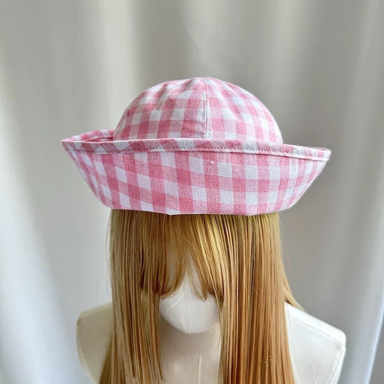 Japanese Brand Retro Pink Plaid Beret Sailor Hat Y2K French Girl Aesthetic Size ONE SIZE - 4 Thumbnail